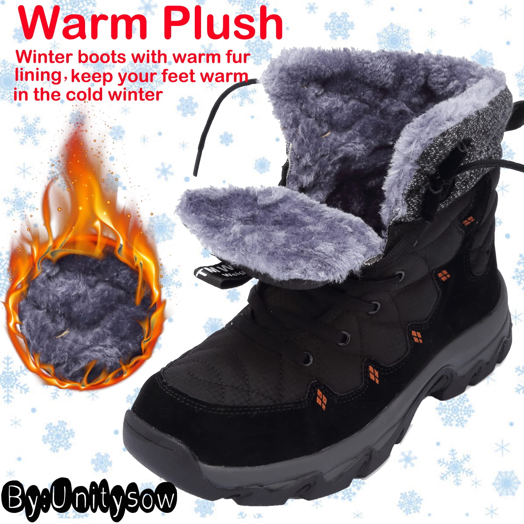 Unitysow Stivali da Neve Uomo Donna Caldi Pelliccia Stivali da Invernali Outdoor Impermeabili Scarpe da Neve Casual Stringate Stivaletti Scarpe da Inverno
