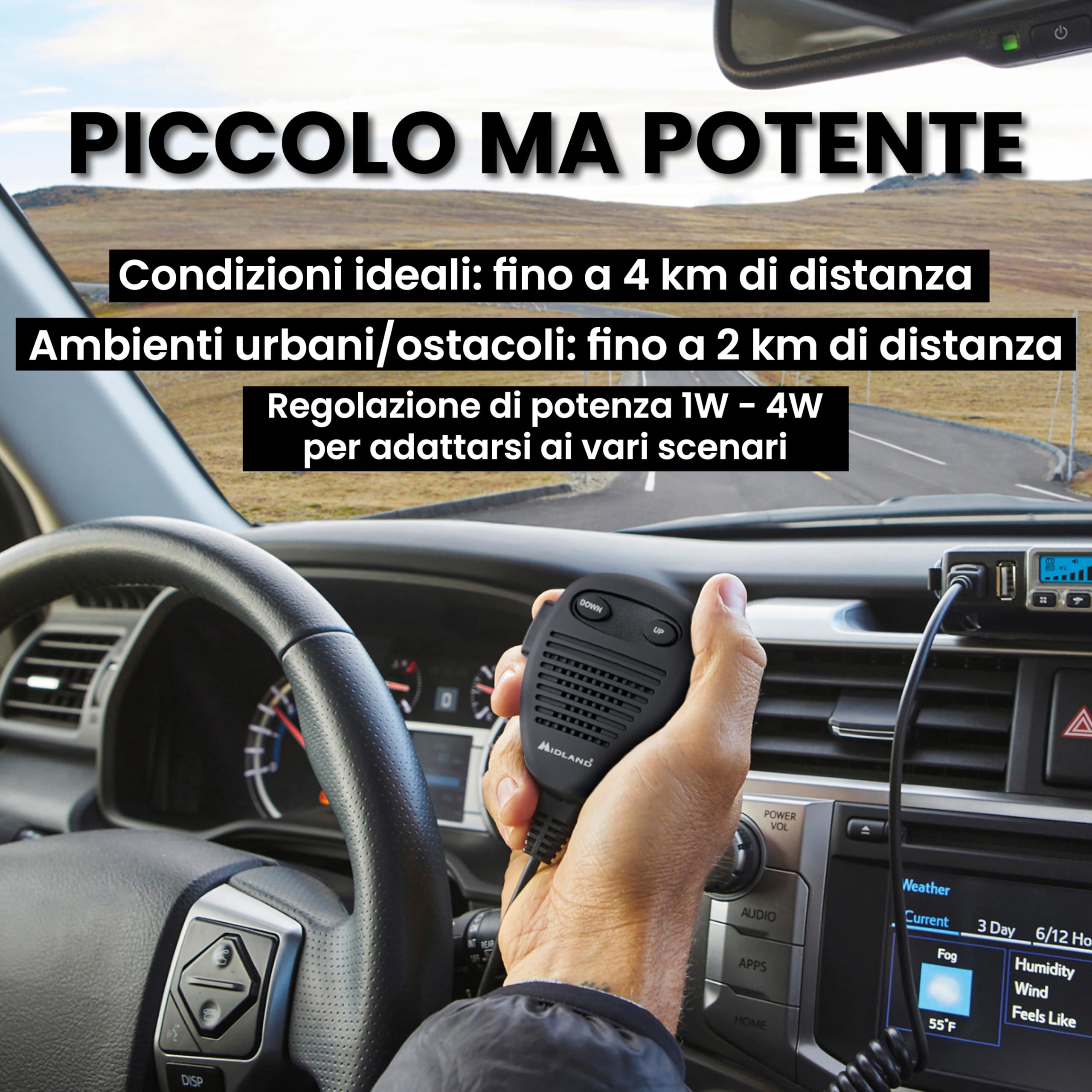 Midland M-MINI USB C1262.04, CB Radio Multistandard Mini CB Radio z Gniazdem USB - 40 AM/FM Kanałów, Multiband, Podwójny Squelch Mode, Wyjmowany Mikrofon - Łatwa Instalacja