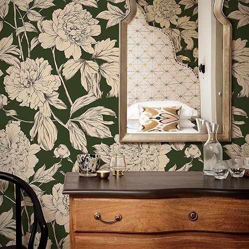 Miniatura 2 de Simon&Siff Papel pintado de flores verdes y blancas para despegar y pegar, mural de pared clásico floral, impermeable, para armarios, vinilo