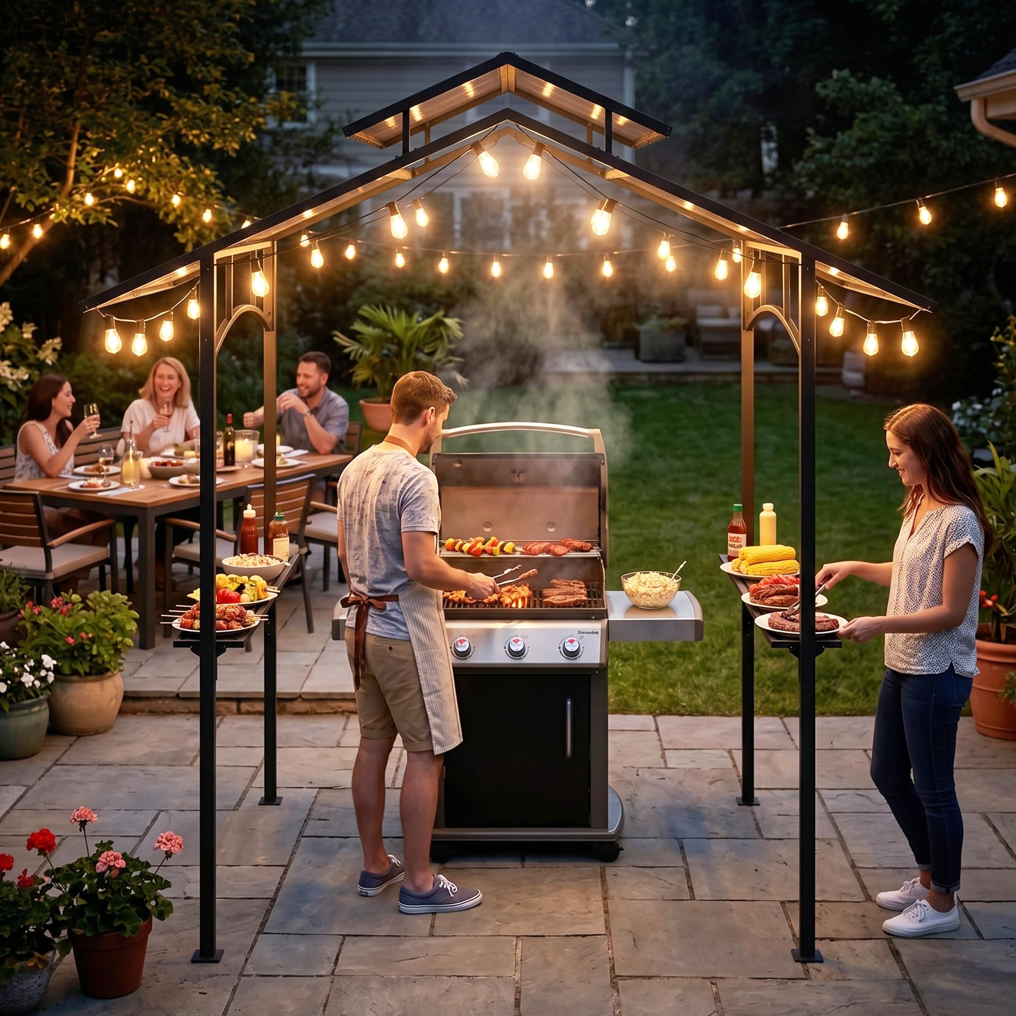 Outsunny Pawilon grill z dachem ognioodpornym 2,5x1,5m Stal Czarny+Brąz
