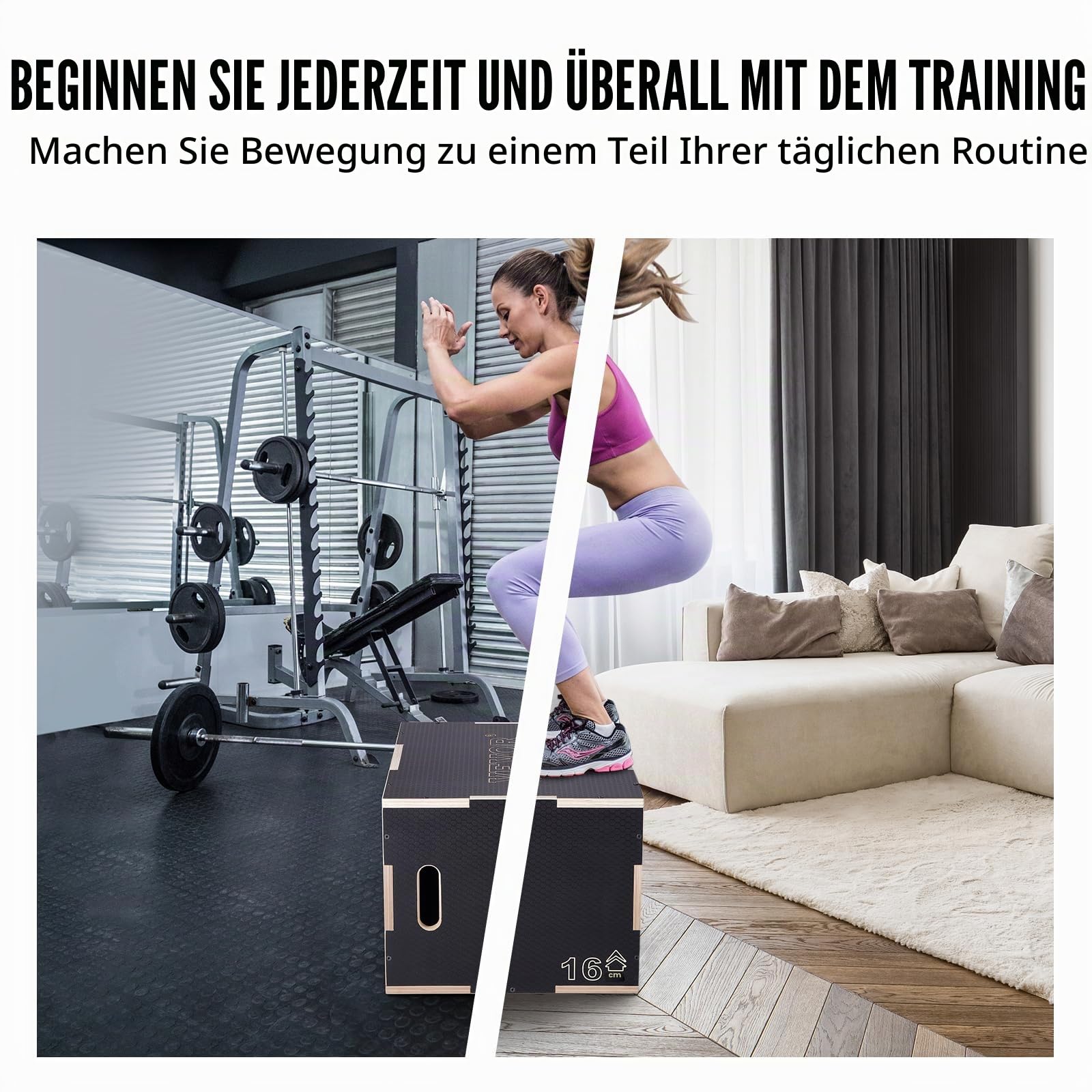 VEVOR 3-in-1 Plyometrische Sprungbox aus Holz, Plyo-Box, Plattform & Sprung-Agility-Box, rutschfeste Fitnessübung, Step-Up-Box für Zuhause, Fitnessstudio, Konditionierung, Krafttraining, mehrere