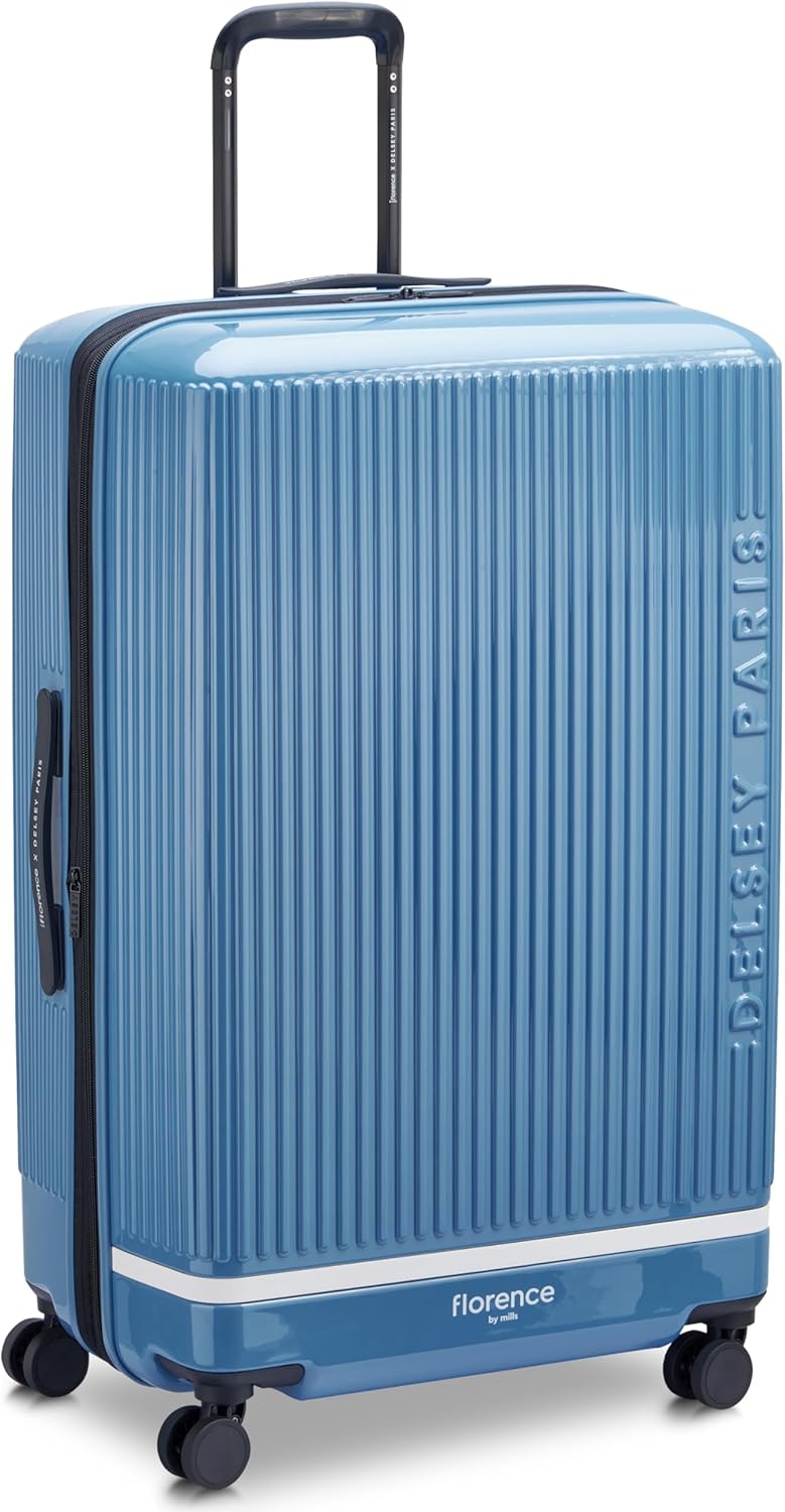 florence by mills Spin Me Away Hardside Expandable Luggage with Spinner Wheels, Zinc Blue, Checked-Large 29 Inch