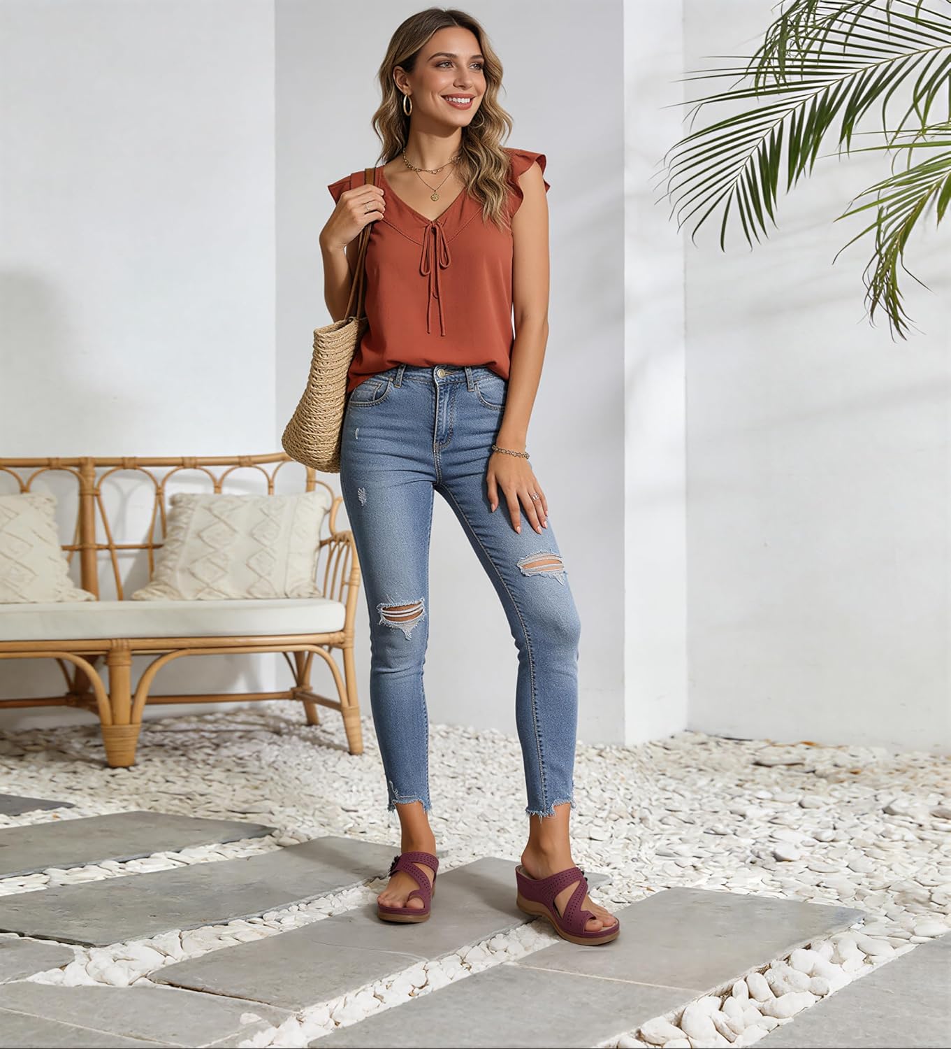 SHIBEVER Women's Wedge Sandals Platform: Comfortable Dressy Summer Casual Slip-On Flip Flops Women Sandals - Image 3