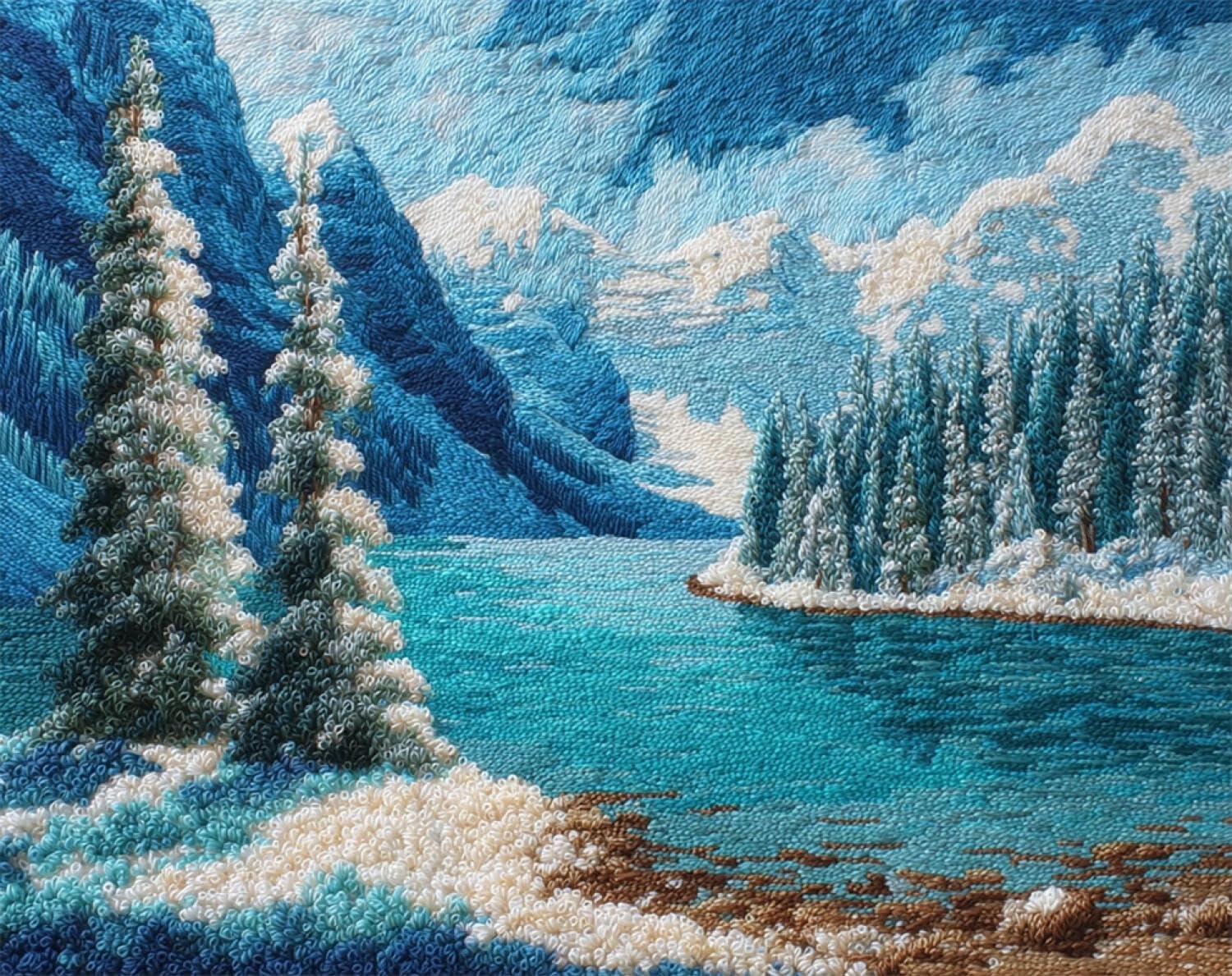 Henypt DIY Latch Hook Rug Kit Winter Lakes 80x160cm