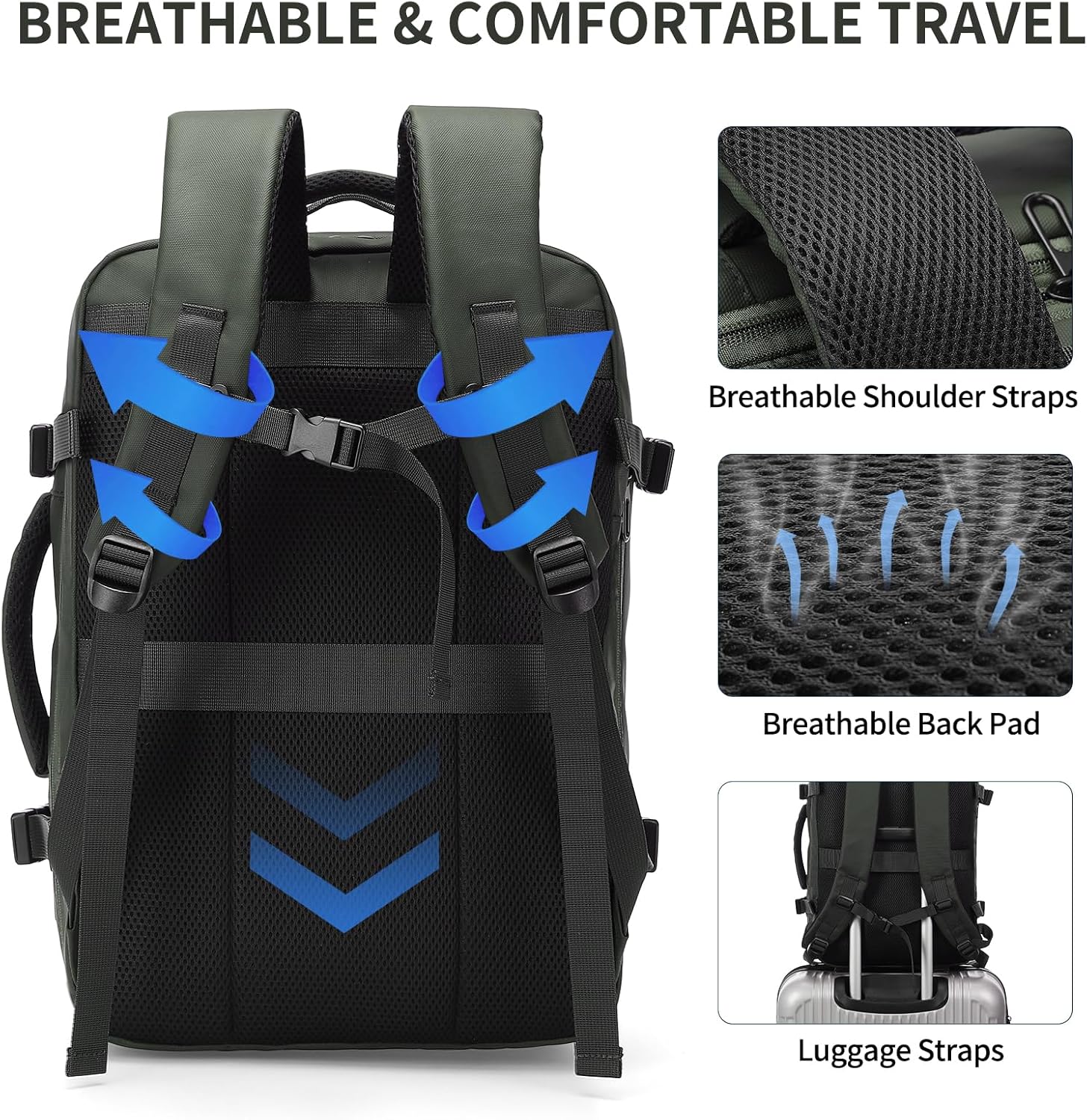 Travel Carry on Backpack, 18.9" Flight Approved, Expandable Weekender Bag with Waterproof USB A/C Port, Equivalent to 18" Suitcase, Green - Image 6