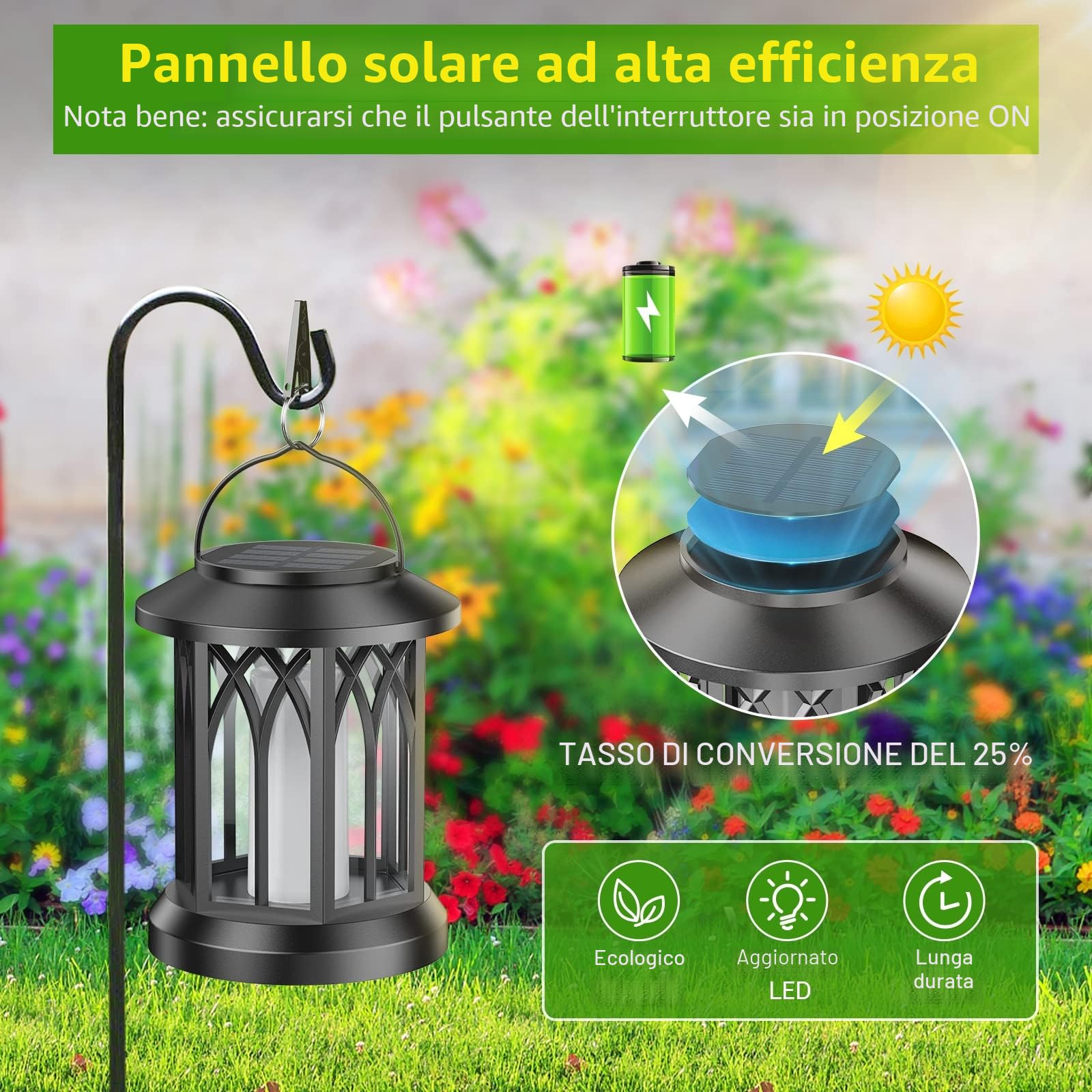 GEARLITE Lanterne Solari da Esterno, 2 Pezzi Lanterna Solare da Esterno Effetti Fiamma Realistici, IP65 Impermeabile Lampada Solare da Giardino Esterni Appese con Clip per Cortile, Halloween, Balcone