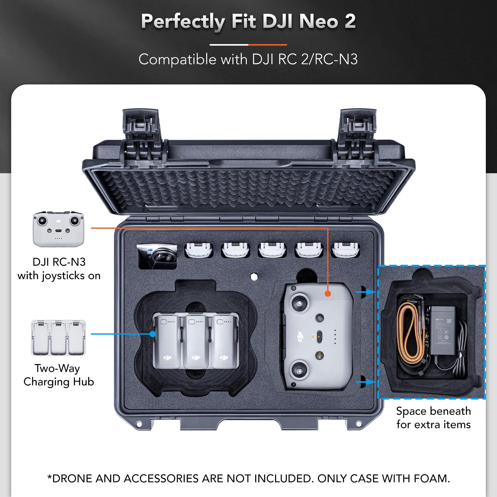 Lykus Wodoodporna twarda obudowa Titan N220 do kontrolera DJI Neo 2 i RC2/RC-N3/N2, obsługuje do 9 baterii [TYLKO OBUDOW]