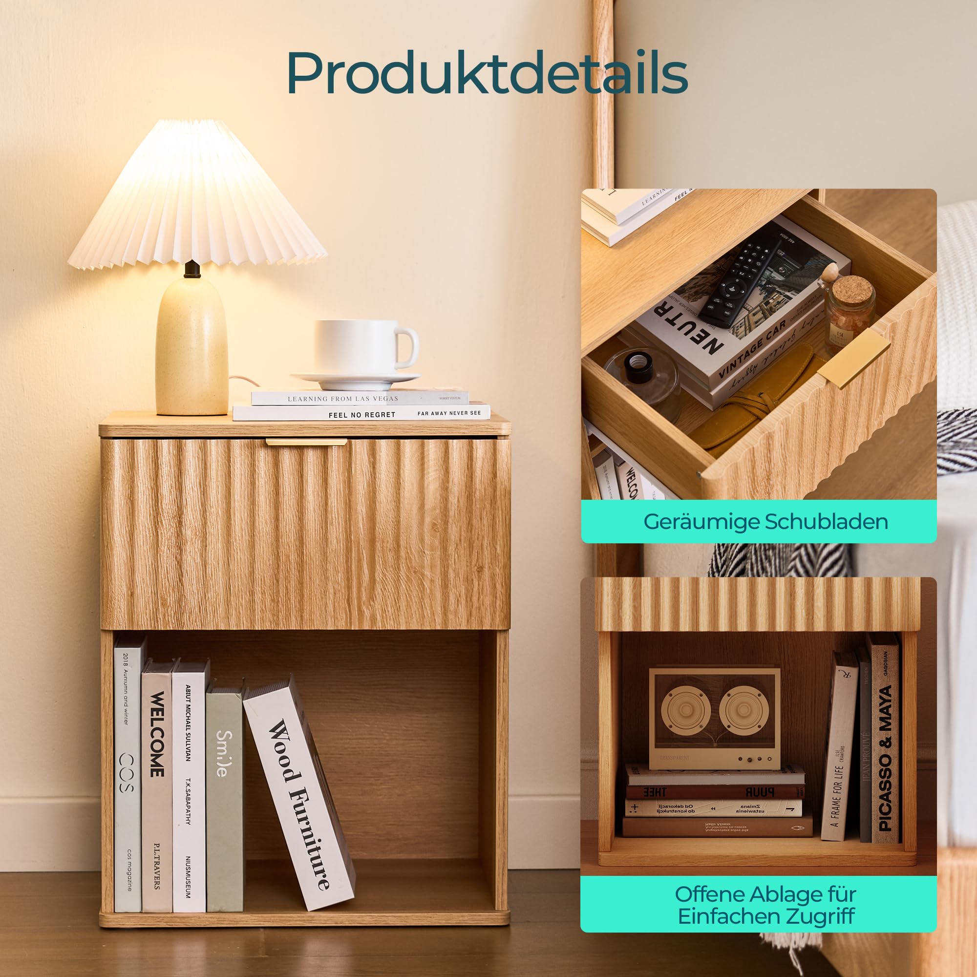 LINSY HOME Kleiner Nachttisch, Holz Nachtschrank mit Schublade, Beistelltisch Endtisch für Schlafzimmer Wohnzimmer Sofa Couch Büro 40 x 40 x 50 cm (1er Set)
