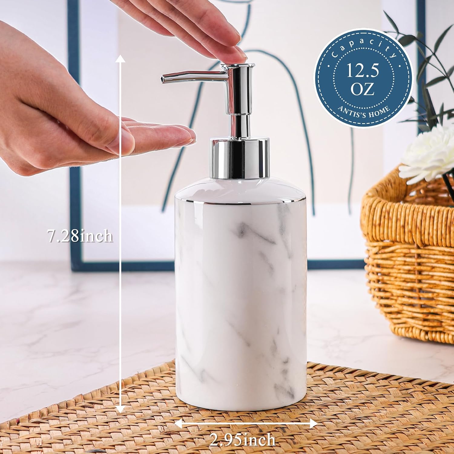 Ceramic Soap Dispenser, Marble Look Lotion Dispenser 12.5OZ Liquid Hand Soap Dispenser Pump Bottle for Hotel Kitchen Bathroom, ANTIS'S HOME