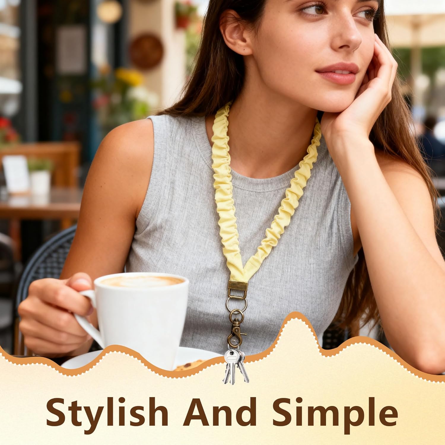 Stretchy Scrunchie Lanyard for ID Badges and Keys, Cute Retractable Keychain Holder, Teacher Lanyard for Women (Yellow, 1 Pcs) - Image 5