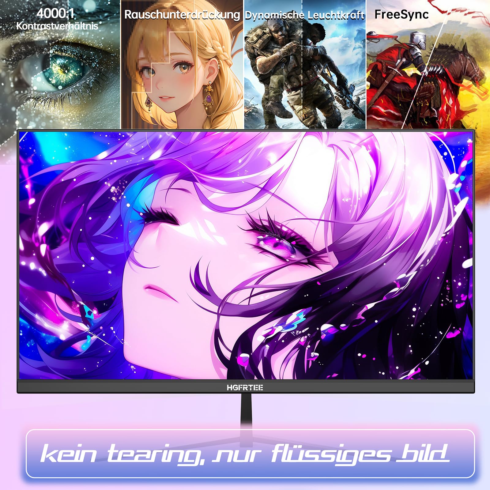 32 Zoll Monitor 4K, (3840 * 2160) UHD PC Gaming Monitor, VA-Panel, 60 Hz, 4000:1, 100% sRGB, FreeSync, HDR, HDMI/DP, Wandmontage 100×100 mm, für Büro, Design & Gaming