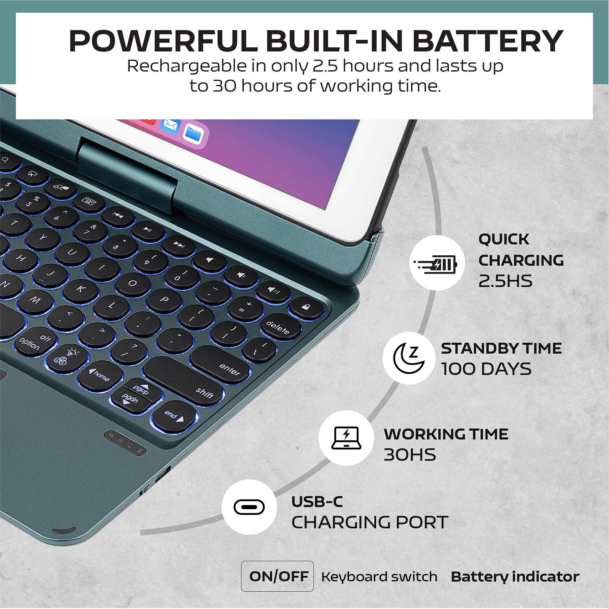 TECURS Custodia Per Tastiera IPad Air 11 Pollici (M3/M2, 2025/2024) /5/4/iPad Pro 11 (4/3/2/1 Gen) Con Trackpad, Design Magnetico, Facile Da Trasportare, Tastiera Wireless QWERTZ, Nero - Foto 7