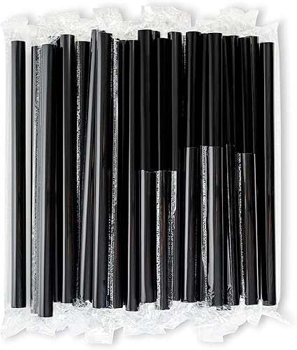 Pajitas de batido negras jumbo extra anchas envueltas individualmente, paquete de 100 unidades, licuado de 0.47 pulgadas, sin BPA, popote de té