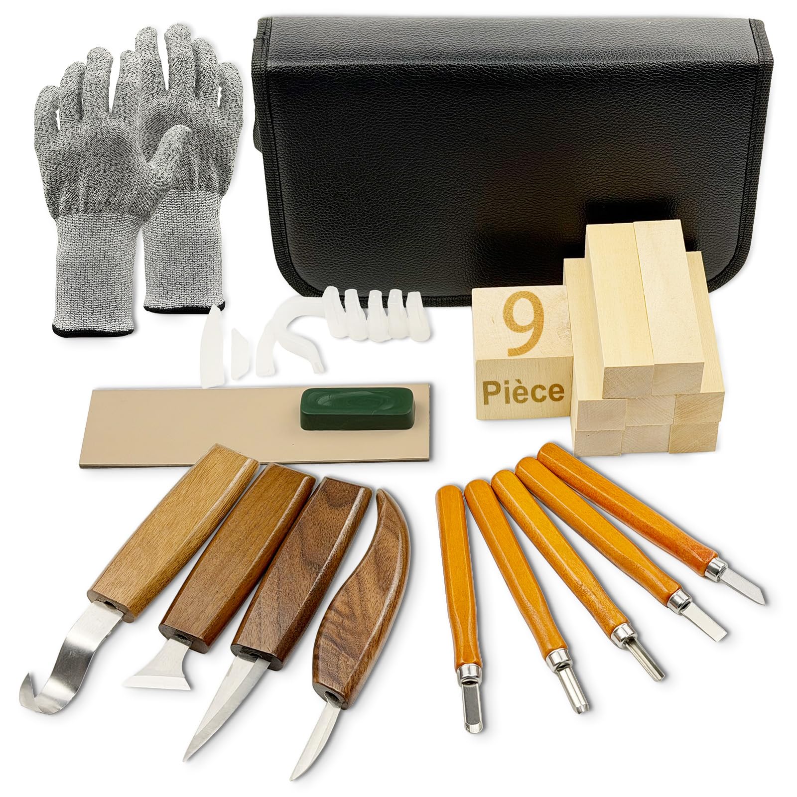 Kit de Sculpture sur Bois avec 23 Pièces de Sculpture pour Adultes Couteaux à Sculpter Professionnels pour Figurines en Bois, Figurines D'animaux, Décorations et Travaux Artistiques