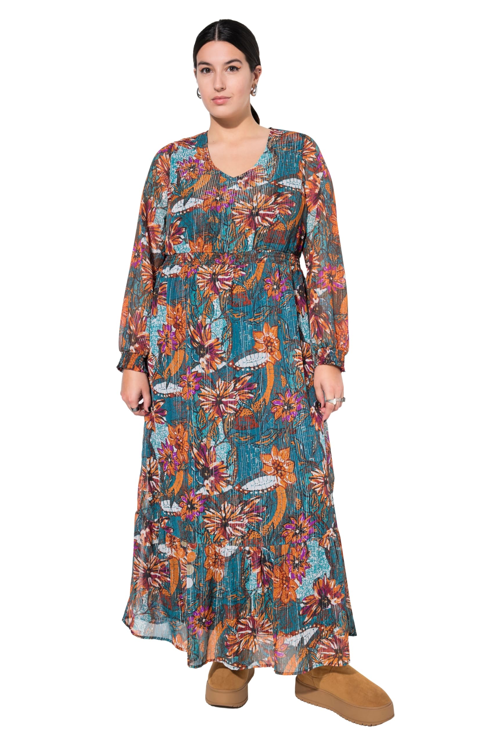 Studio Untold Damen große Größen Übergrößen Plus Size Maxikleid, A-Line, Flower Print, Wrap-Effekt 838213