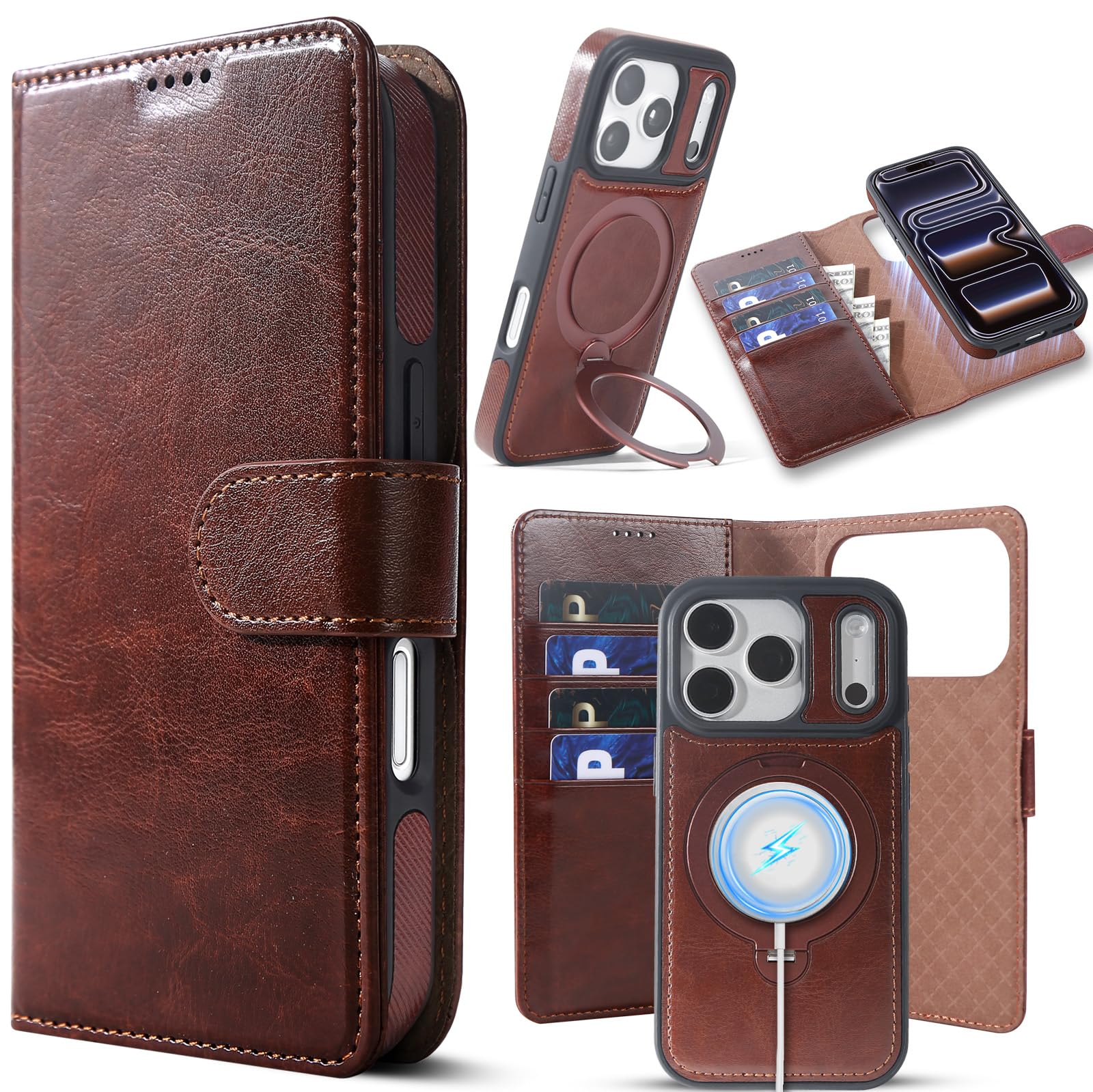 Sodbul for iPhone 18/17 Pro Max Detachable Magsafe Wallet Case with Magnetic Spin Stand a…