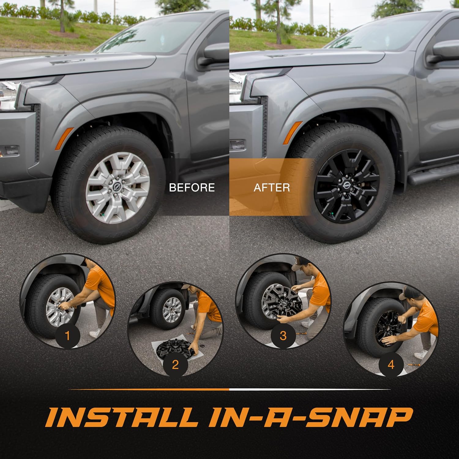 18" Gloss Black Wheel Skin Set Made for Ford Explorer Active SUV (2025) |Durable ABS Plastic Wheel Cover |Fits Directly Over OEM Wheel