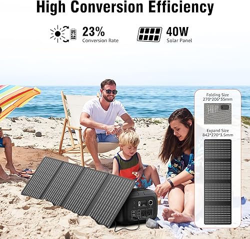 Miniatura 4 de Generador de energía solar de 300 W pico70400 mAh, estación de energía portátil de 260 Wh con paneles de 40 W incluidos, generador solar con salida