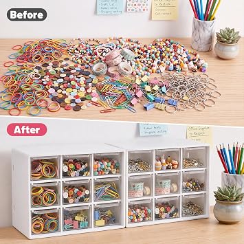 GAESHOW 2Pcs Small Storage Drawers, Desk Storage Organizer with 9 Drawers, Mini Plastic Drawer Organiser, Desktop Craft Drawer Cabinet for Sewing, DIY Crafts, Art Supply, Office Supplies and Jewelry