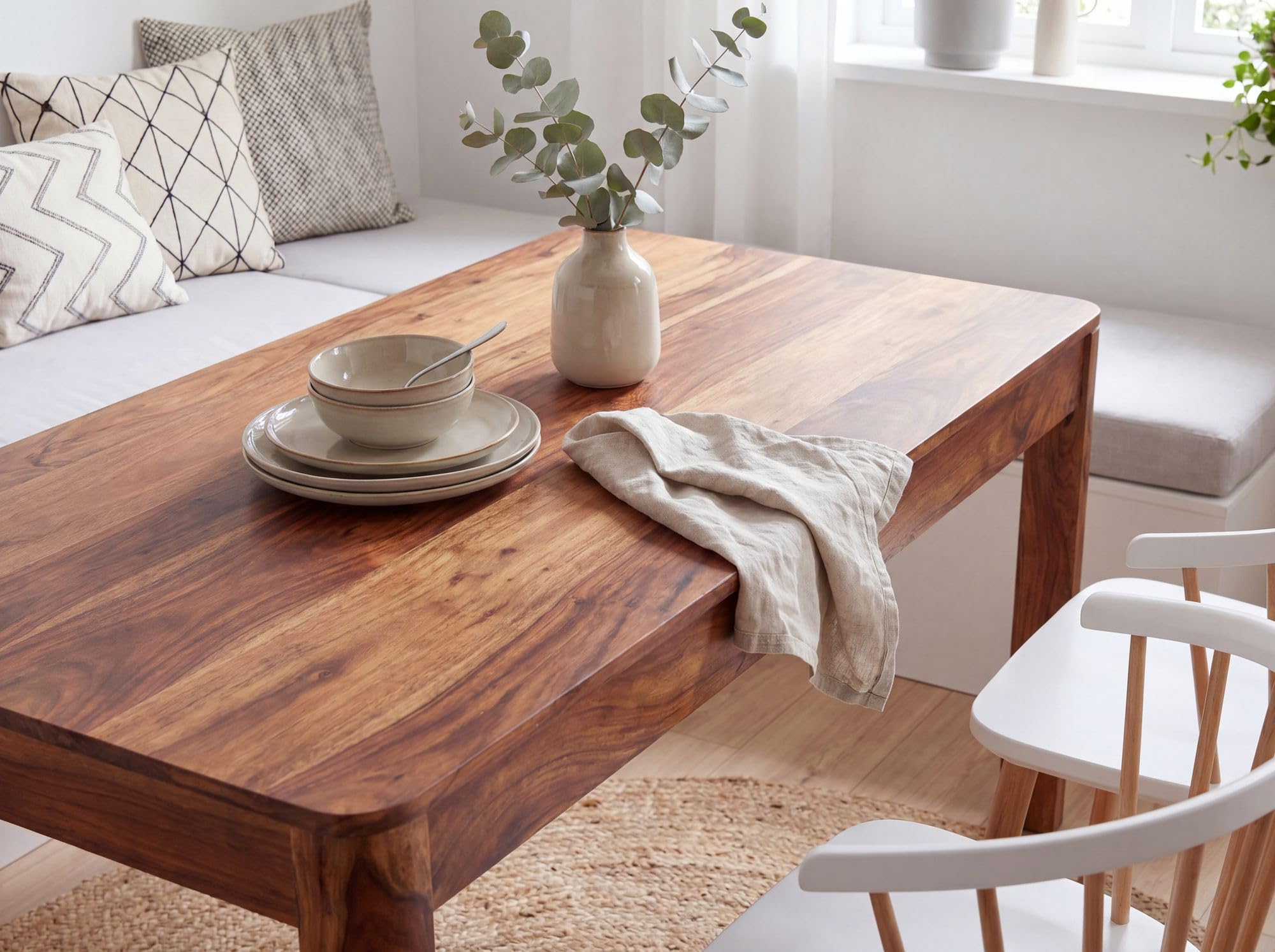 FineBuy Stół do Jadalni 120x60x76 cm Lite Drewno Sheesham dla 6 Osób