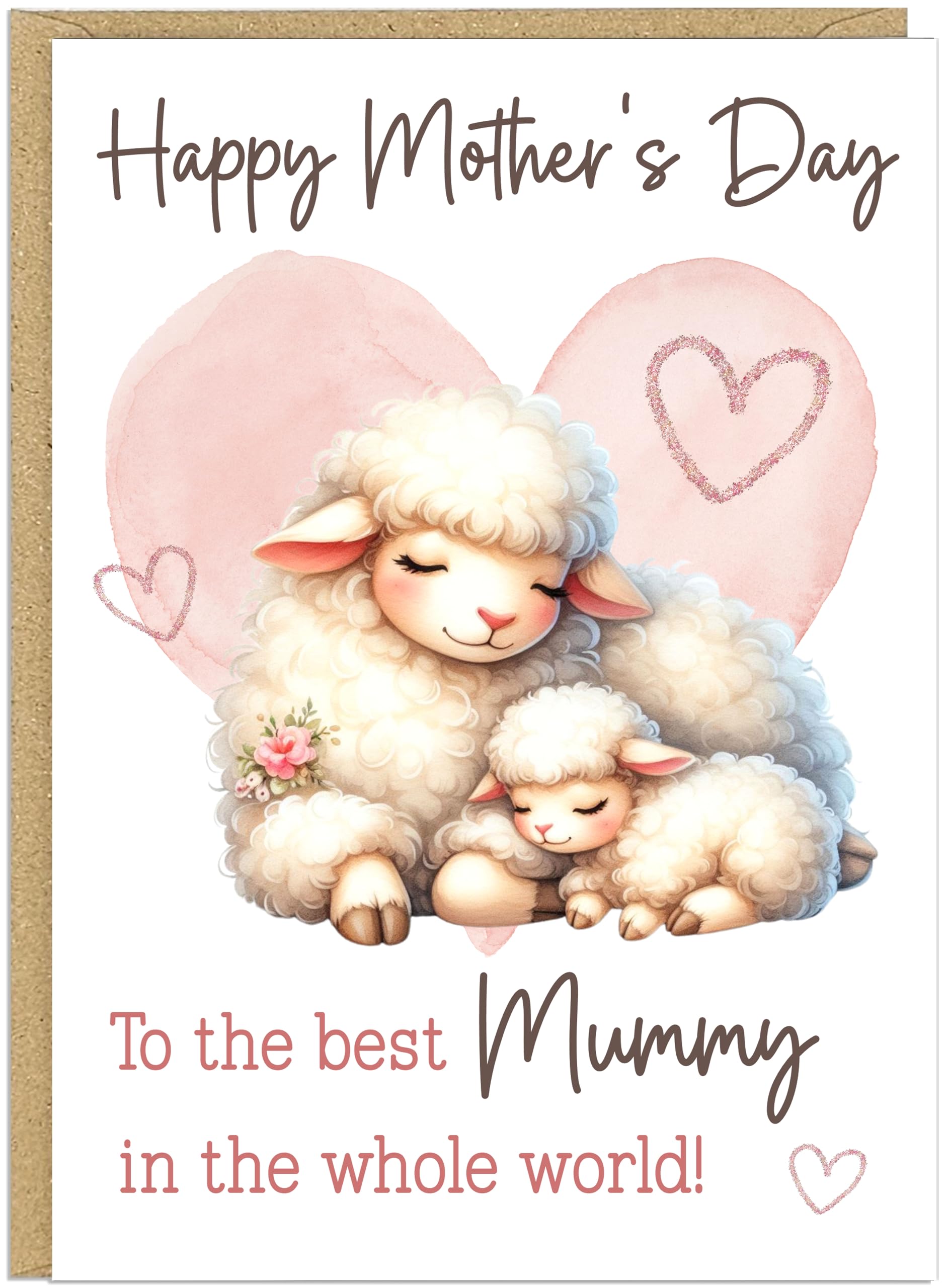 Personalised Happy Mother's Day Greeting Cards Custom Own Name For Mummy Mum Grandma Nanny Nan Best in World Cute Heart Animal Designs in A5 (Sheep)