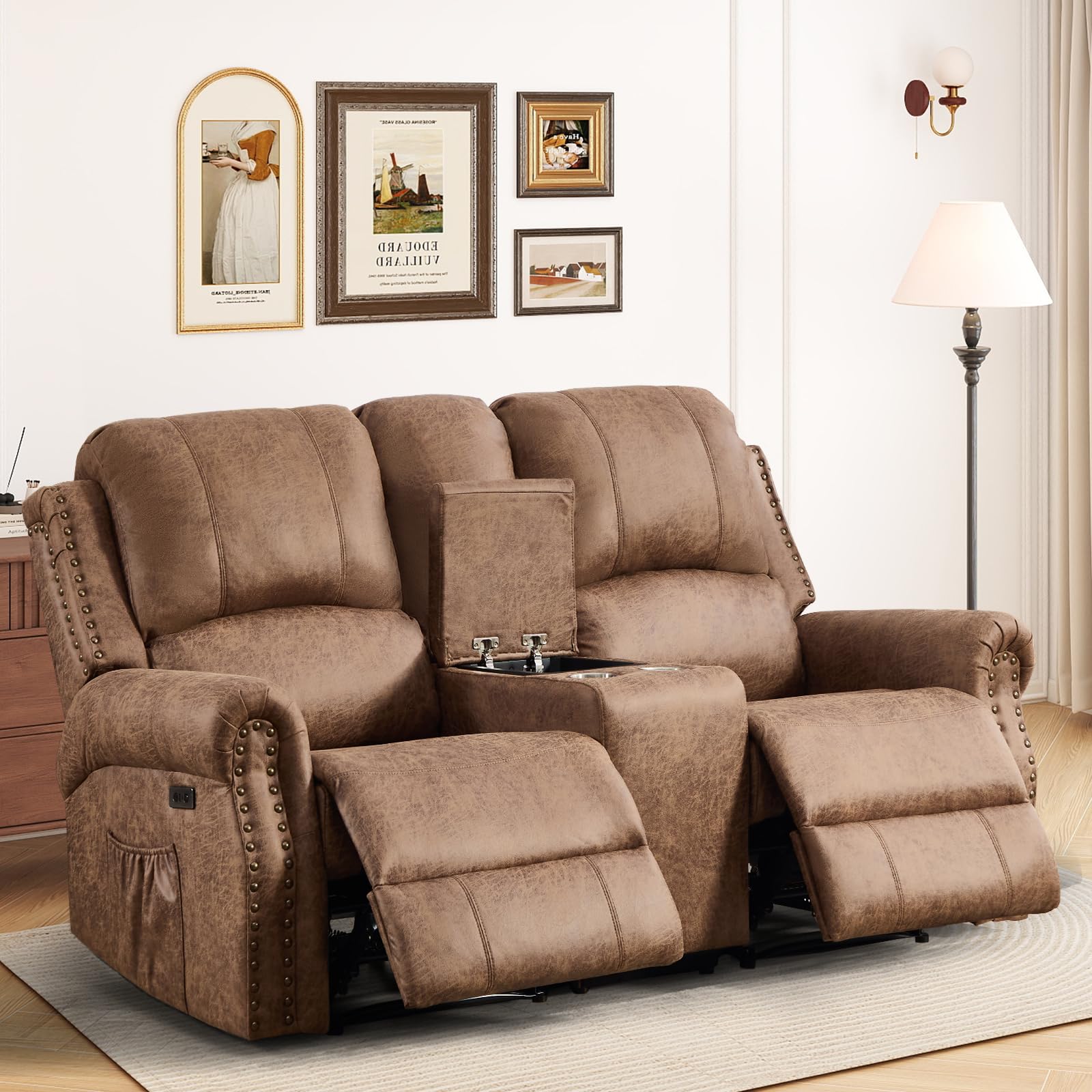 HAOMARKETS Faux Leather Power Loveseat Recliner Sofa