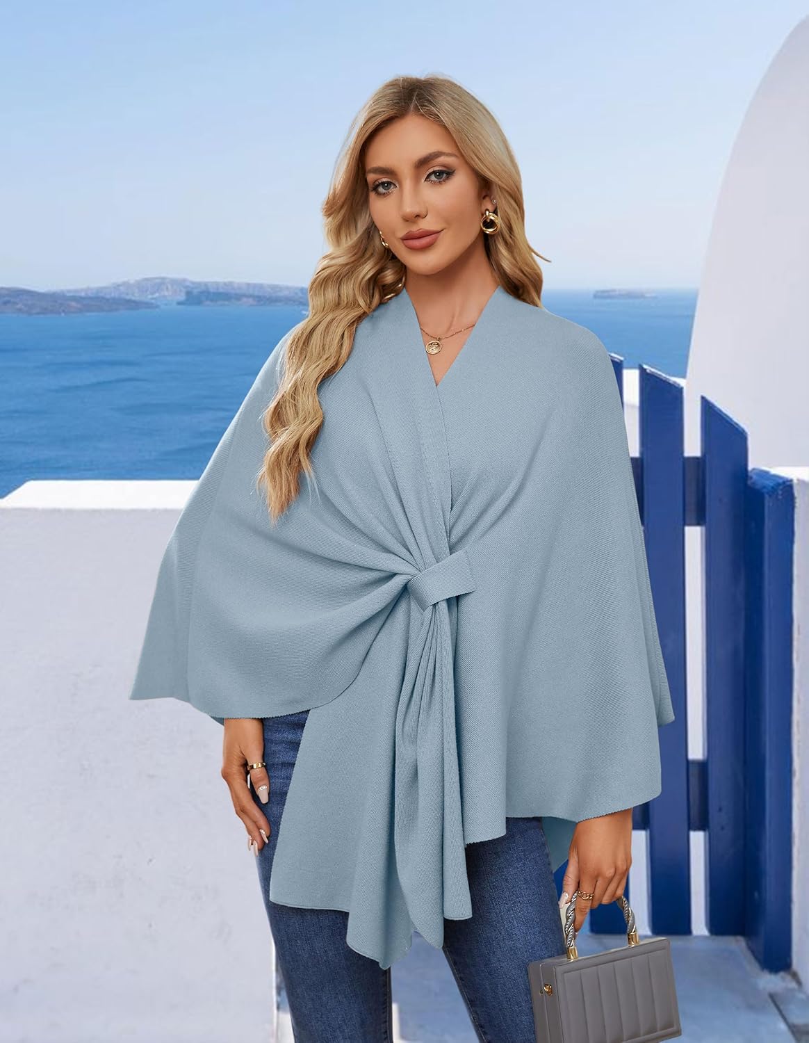 PULI Women's Elegant Shawl Wraps Soft Open Front Poncho Sweater for Spring Fall Winter - Image 3