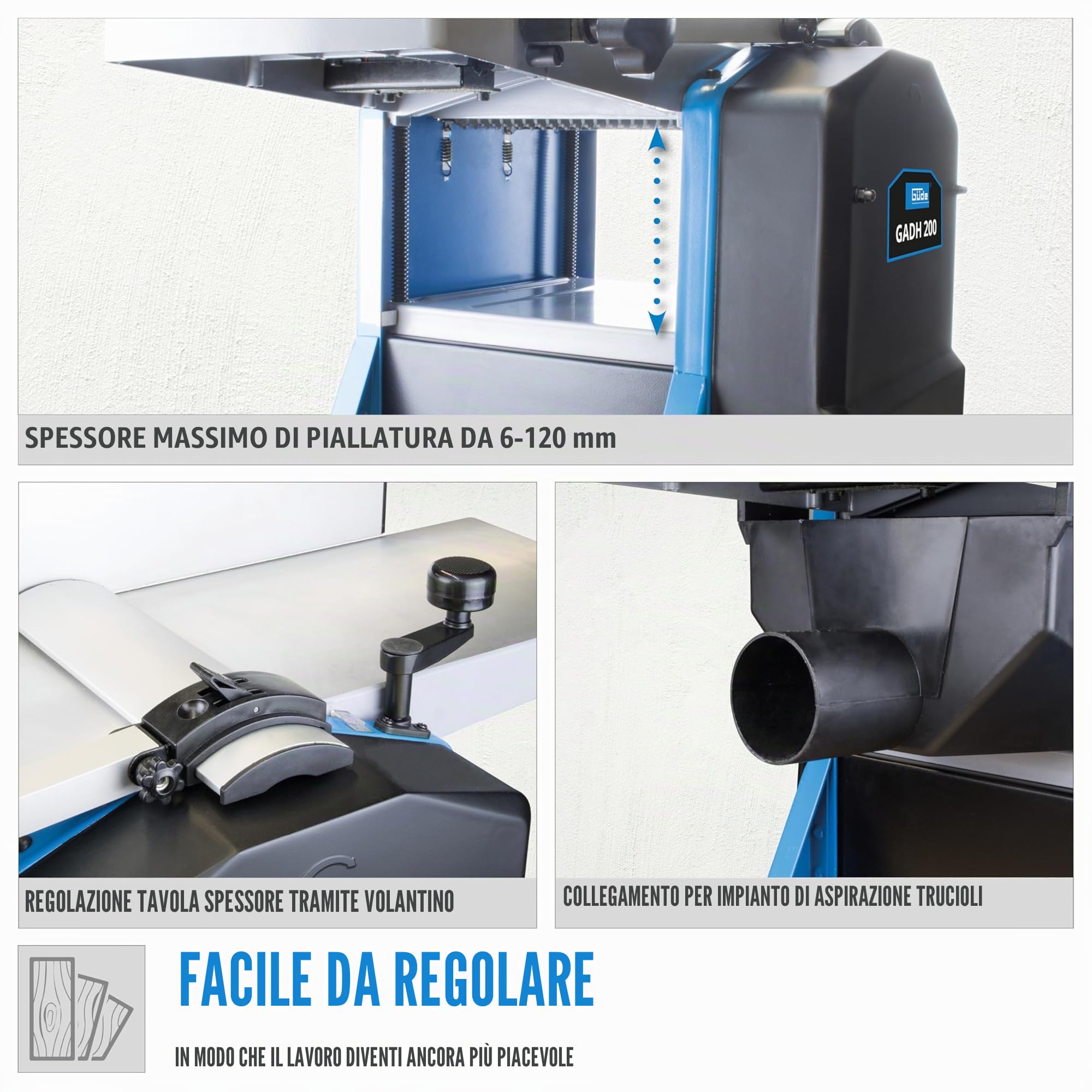 Güde 55440 GADH 200 - Piallatrice per pavimenti in alluminio pressofuso, protezione per pialla, interruttore di sovraccarico, colore: blu, 82 x 46 cm