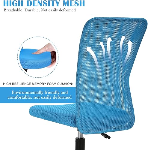 Miniatura 10 de Juego de 2 sillas ergonómicas, bonitas sillas de escritorio de oficina ajustables sin brazos con respaldo de malla y asiento grueso suave, cómoda