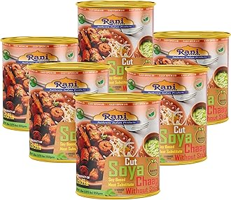 Rani Cut Soya Chaap Whitout Stick (Plant Based Protein) 30oz (1.875lbs) 850g, Pack of 6 ~ Easy Open Lid | All Natural | Vegan | No Colors | NON-GMO | Kosher | Indian Origin | Soy Based Meat Substitute