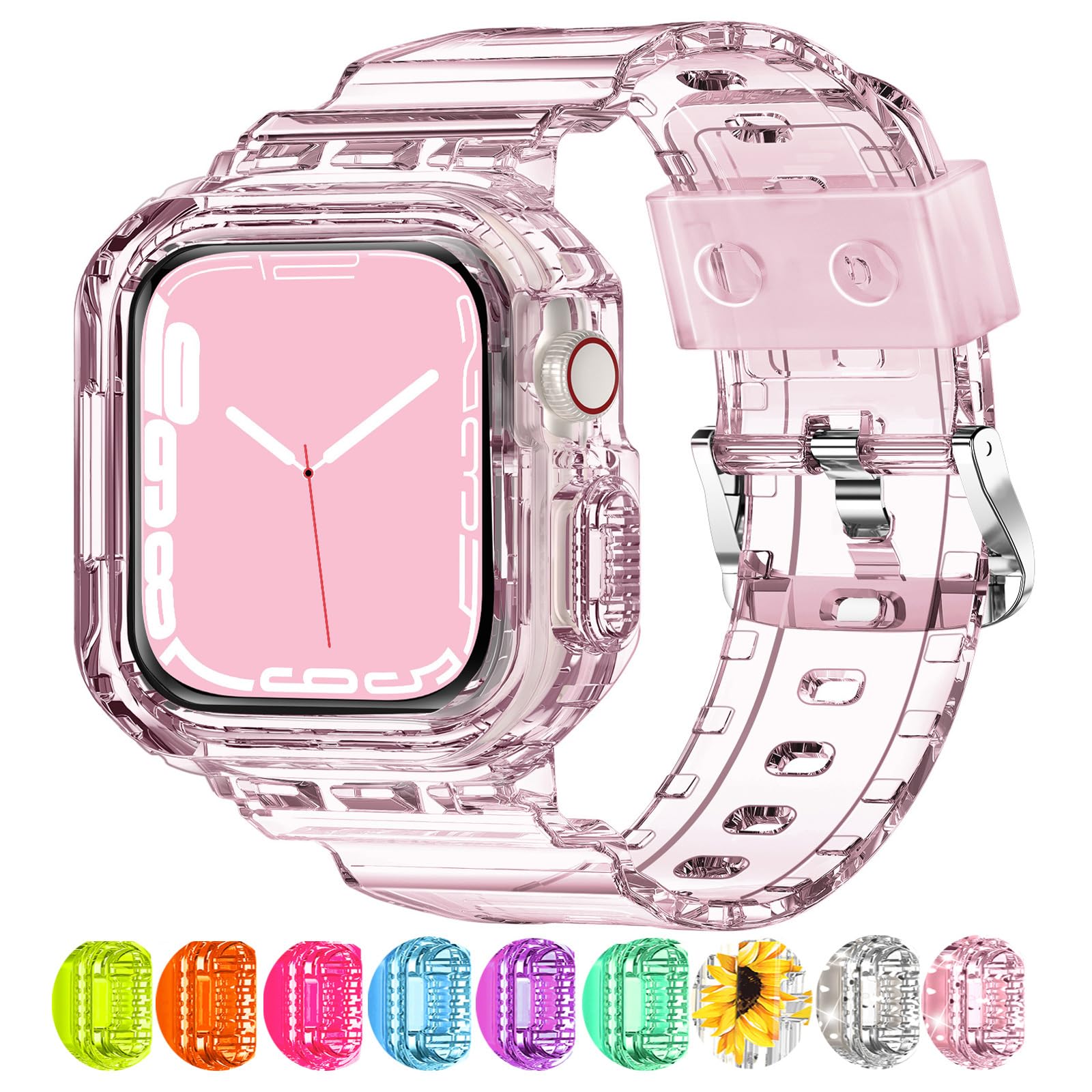 XYF Compatible for Crystal Clear Apple Watch Bands, 49mm 46mm 45mm 44mm 42mm 41mm 40mm 38mm Bumper Case for Men Women Jelly Sport Cover Strap for iWatch Ultra 3 2 Series 11 10 9 8 7 SE 6 5 4 3