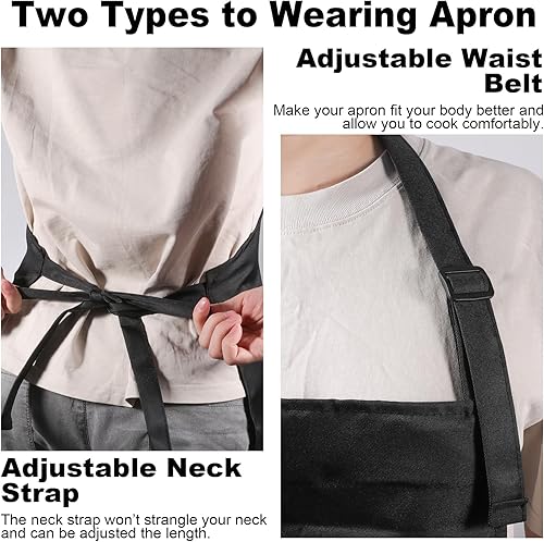 Miniatura 5 de kailund Delantal negro con 2 bolsillos, delantales de chef de cocina resistentes a las gotas de agua para hombres y mujeres, 27 x 31 pulgadas