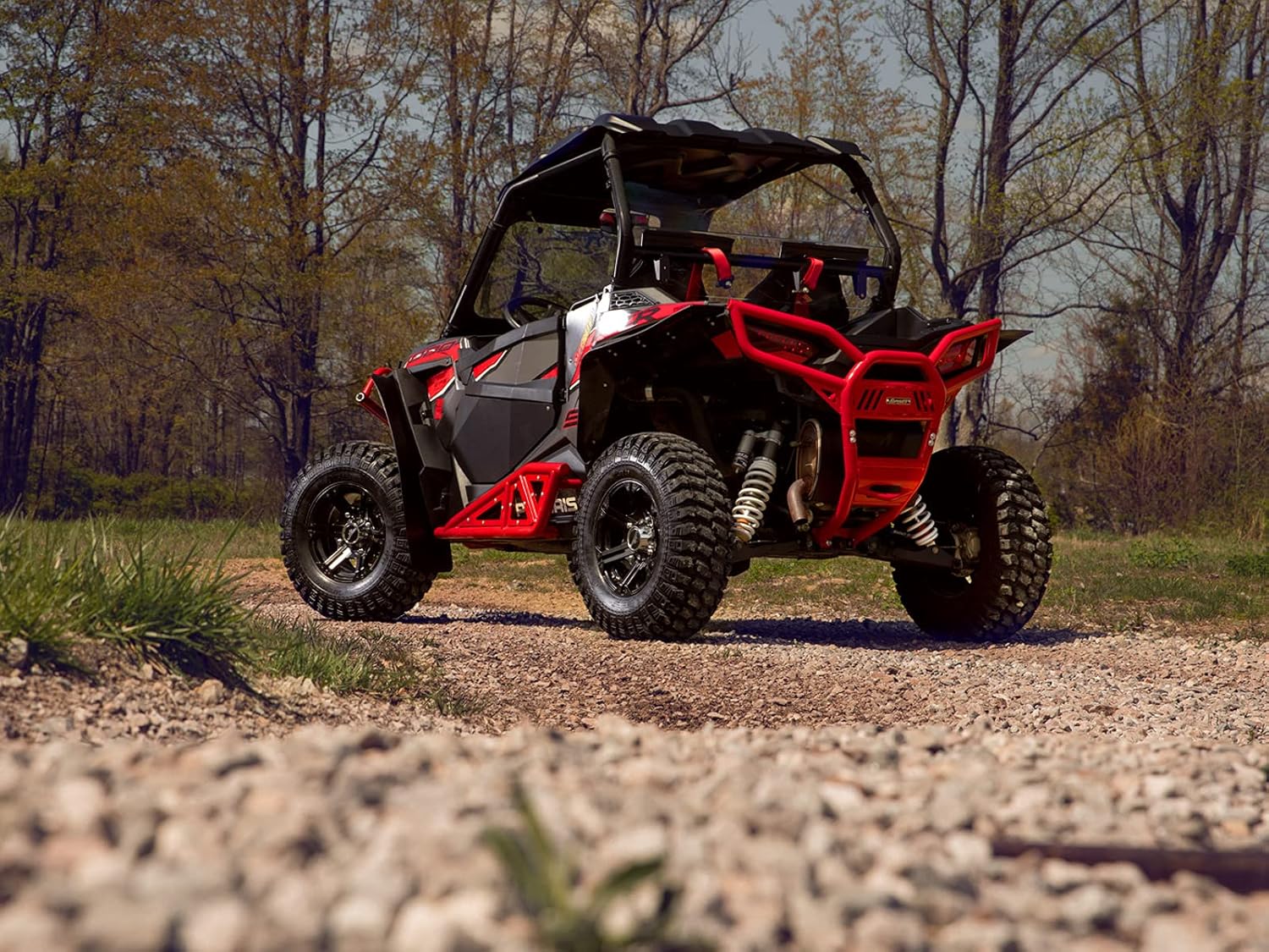 SuperATV Heavy-Duty Nerf Bars/Tree Kickers/Rock Sliders for 2016+ Polaris RZR XP Turbo | Red | 2-Seater | Constructed of 3 mm Carbon Steel | UV-Resistant Powder Coat Finish | Easy Installation