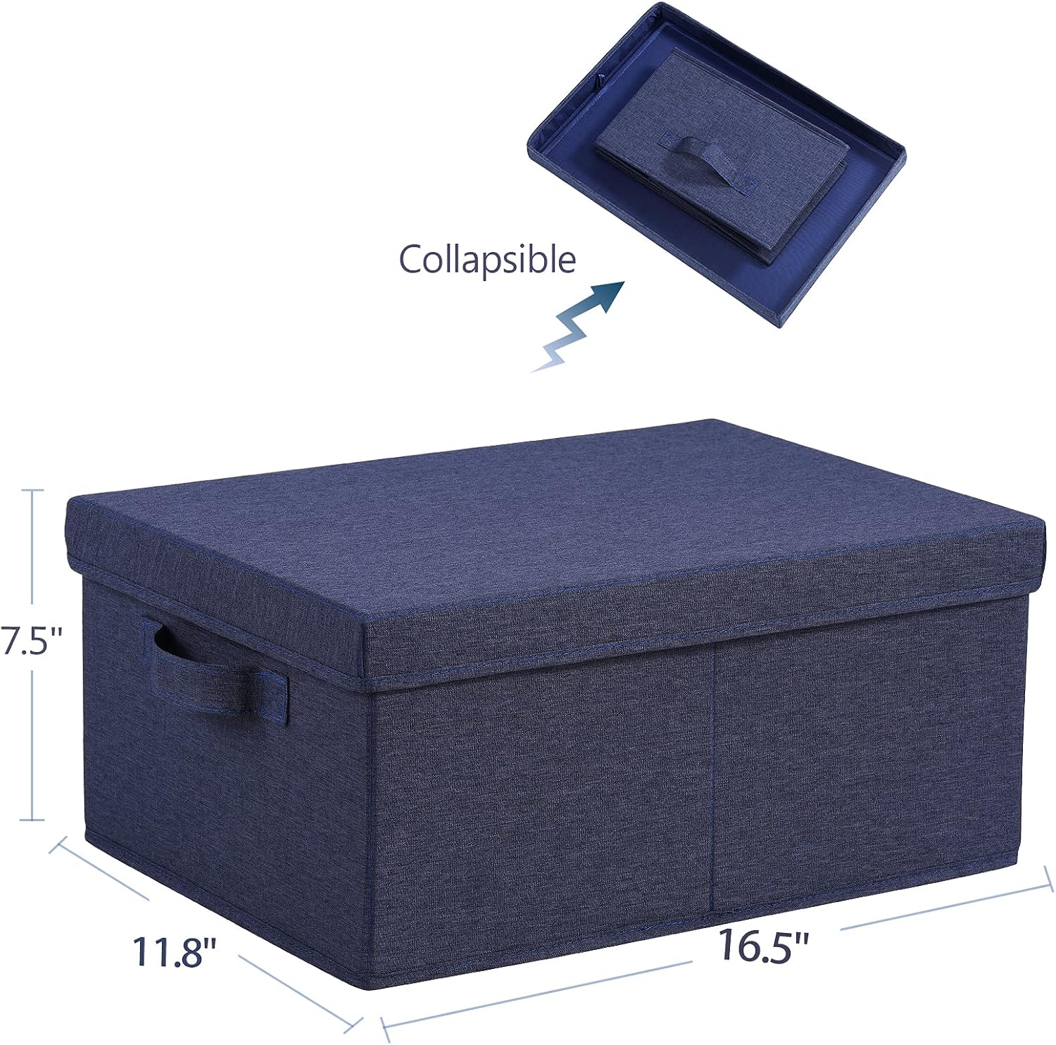 HOONEX Foldable Storage Bins with Lids, Pack of 2, Storage Boxes with 2 Carrying Handles and Heavy Cardboard, 16.5" L x 11.8" W x 7.5" H for Shoes, Clothes, Blue image 5