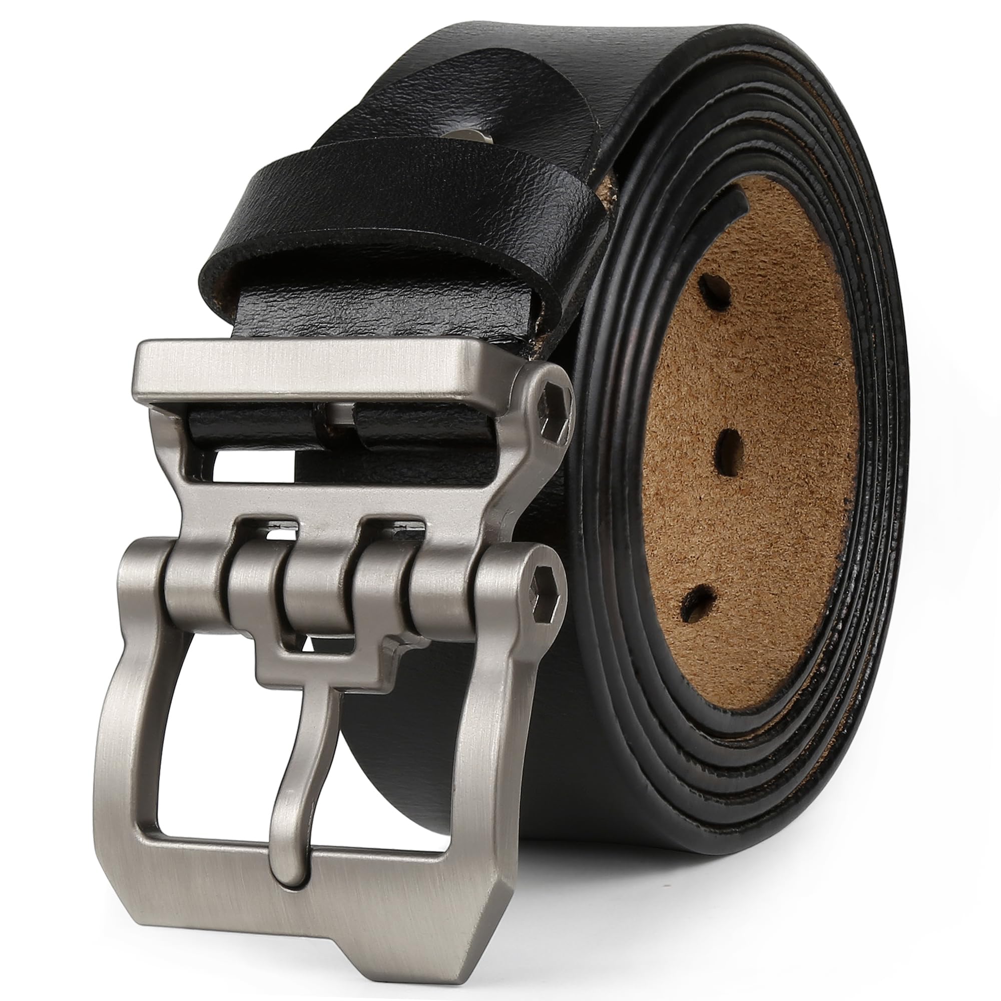 Yahaobelt Men's Black Belts Leather For Jeans Dress Genuine Leather Tan Belts For Size 105Cm-165Cm Width 1.5" (130Cm For Waist 43"-45",)
