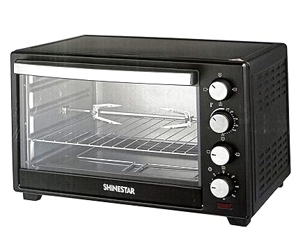 ShineStar 34 Liters Toaster Oven Griller with Motorised Rotisserie & Temperature Selection, |Stainless Steel| Black