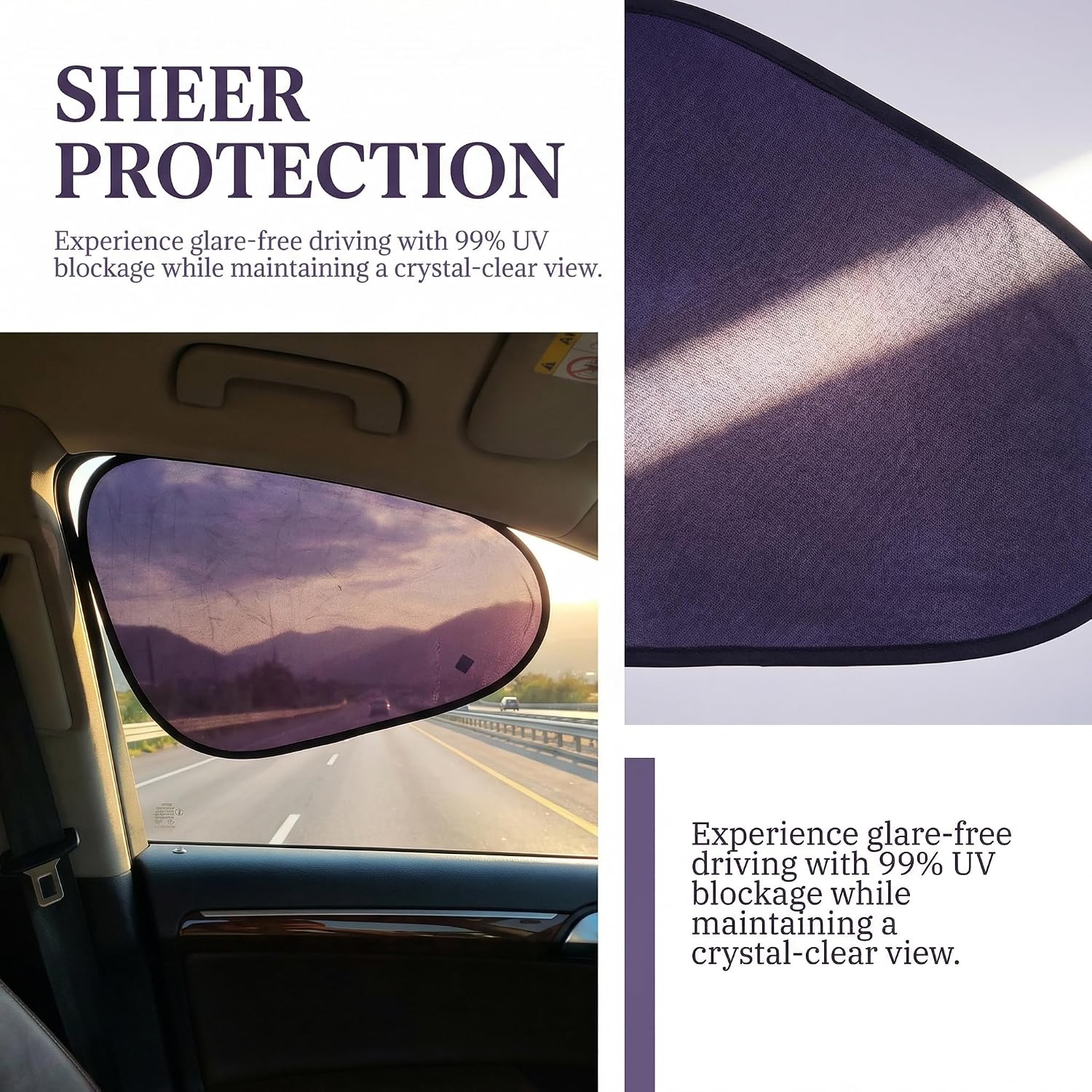 car Side Window Sun Shade 2-piece Set of electrostatic Window Sunshade nets, Anti-Glare and UV Protection While Driving car Sun Shade