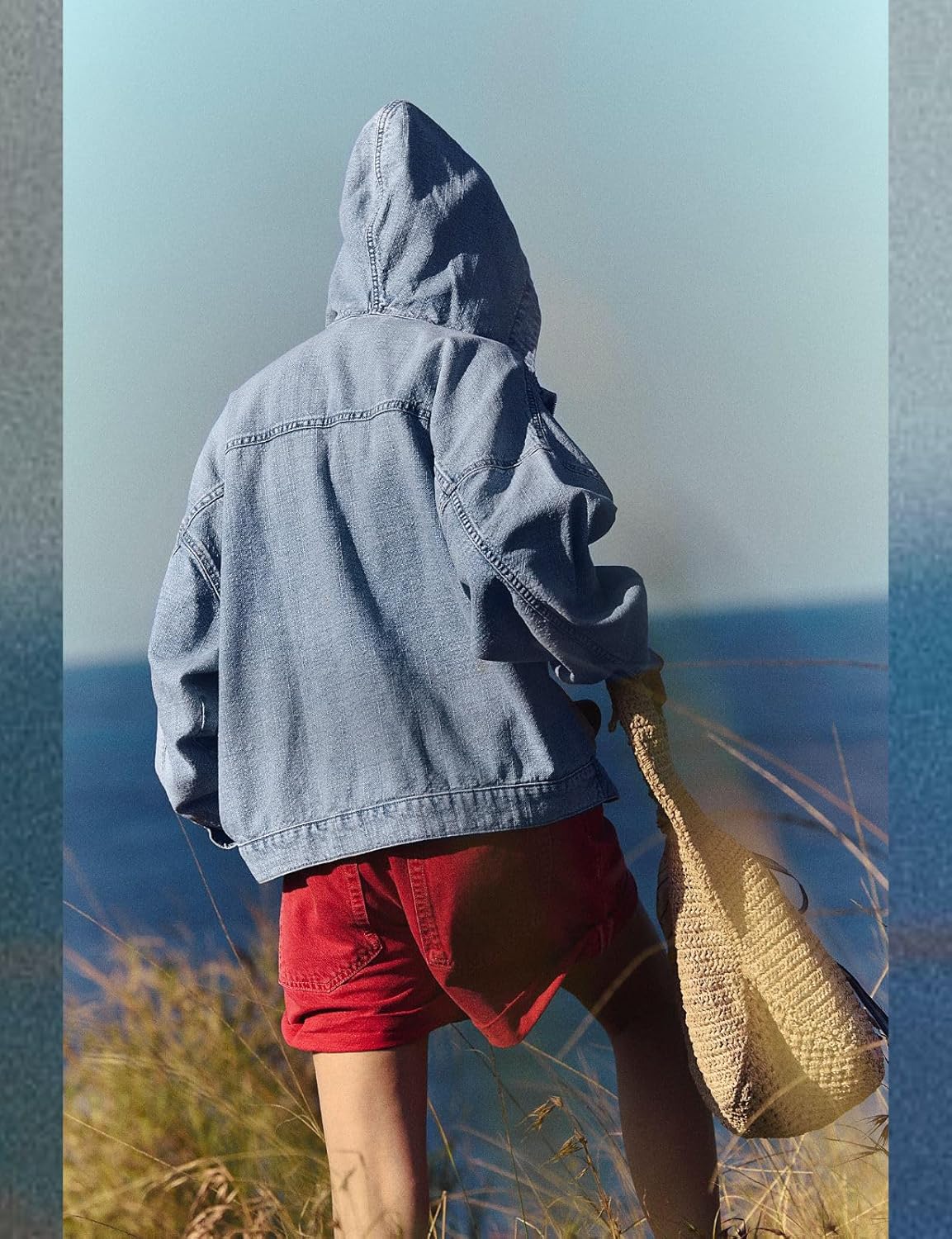 happlan Women's 2025 Oversized Washed Denim Hoodie Long Sleeve Shirt Casual Zip-Up Jacket Streetwear - Image 4