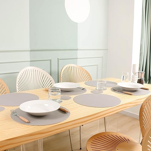 Miniatura 5 de Manteles individuales y posavasos lavables de cuero, impermeables, resistentes al calor, fáciles de limpiar para mesa de comedor, juego de 6