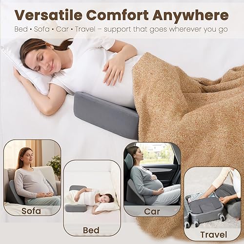 Miniatura 7 de Almohada de embarazo ajustable de 30  Almohada de maternidad portátil de viaje con funda lavable, alivio de espalda, presión abdominal y cadera,