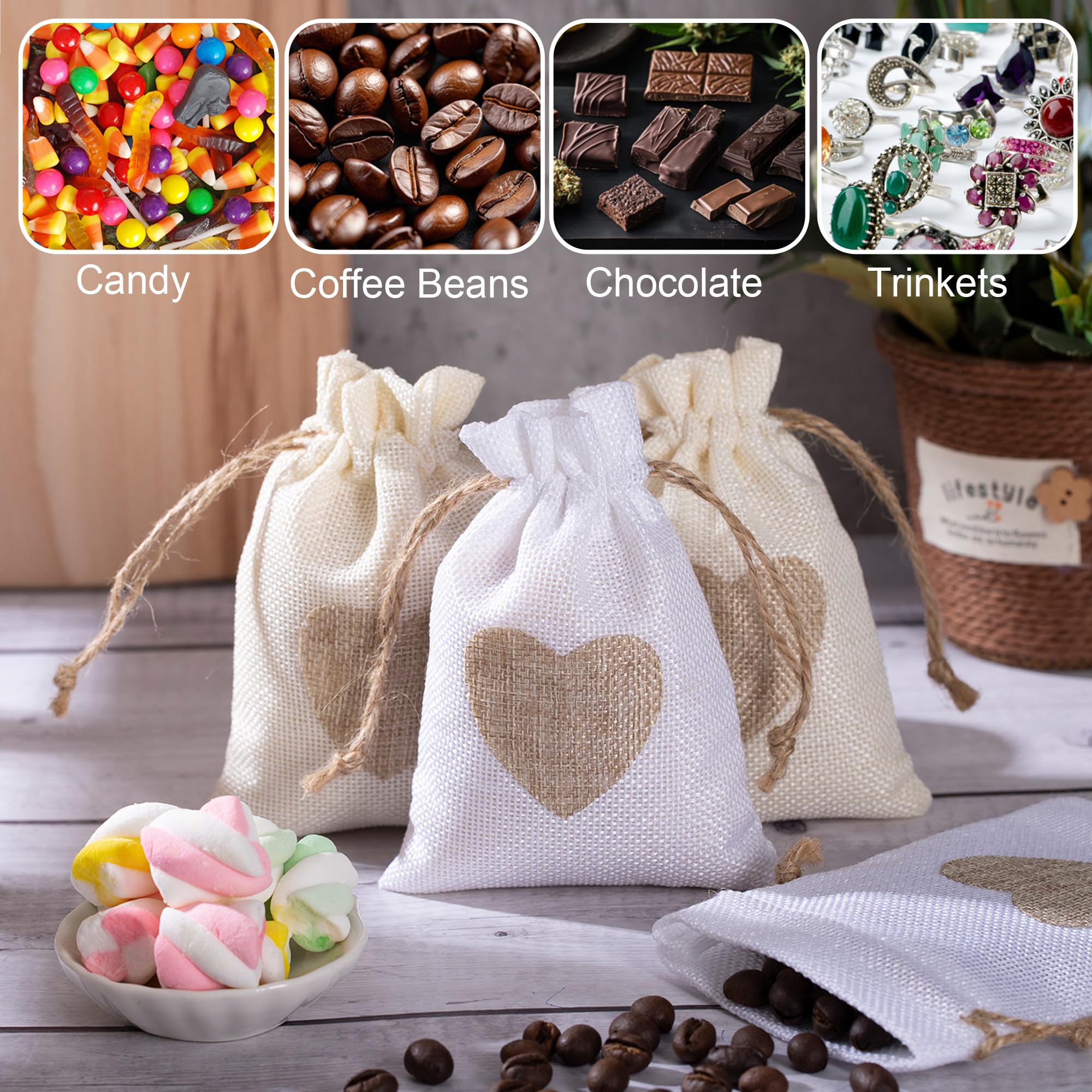 Bolsas de Arpillera, 24 Piezas Saquitos de Tela Regalos Pequeñas, Bolsa de Dulces Lino con Cordón Reutilizable, Bolsas de Yute para Joyas, Regalos, Fiesta Boda Bautizo Cumpleaños(10 x 14 cm)