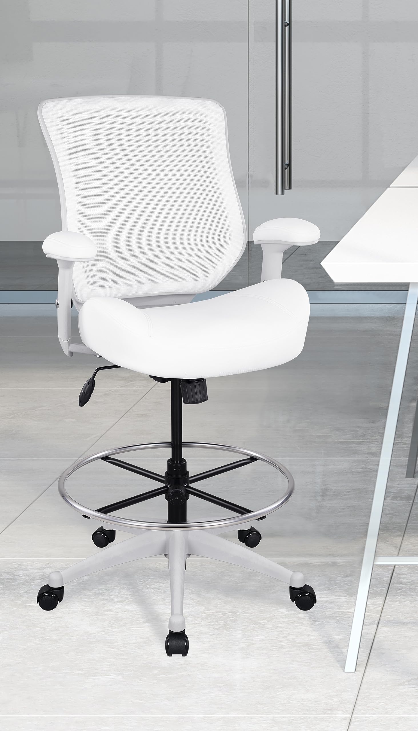 BOLISS 400lbs Mesh Ergonomic Drafting Chair,Tall Office Chair, Standing Desk Chair,Height Adjustable Armrest,Lumbar Support,Foot Ring,Swivel Computer