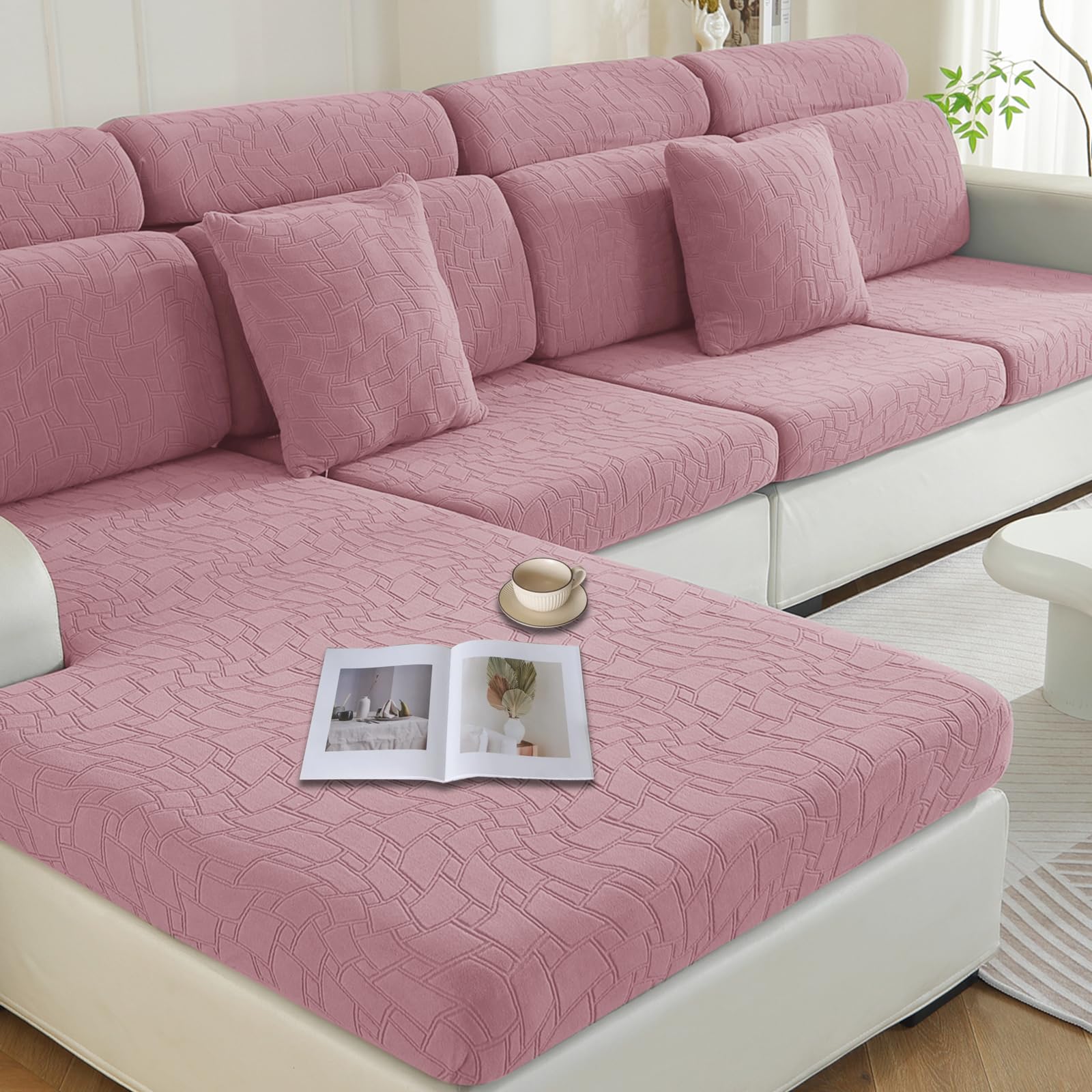 Ystyle Stretch Sofa Covers, Scratch-Resistant Sofa Covers, Separate Pillows, Sofa Cushion Cover, Universal Sofa Seat Cover (1 Seater*3+Chaiselongue, Grey Rose)