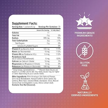 Le-Vel Thrive Thirst Electrolyte Powder with Amino Acids Premium Hydration with Pink Himalayan Salt, Coconut, Potassium & More 30 Pack (30 Packet with Infused Caffeine, Grape)