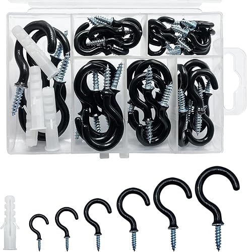 Miniatura 8 de Juego surtido de ganchos negros pequeños de rosca con enchufes, 12 pulgadas, 58 pulgadas, 34 pulgadas, 78 pulgadas, 1 pulgada, 1-14 pulgadas,