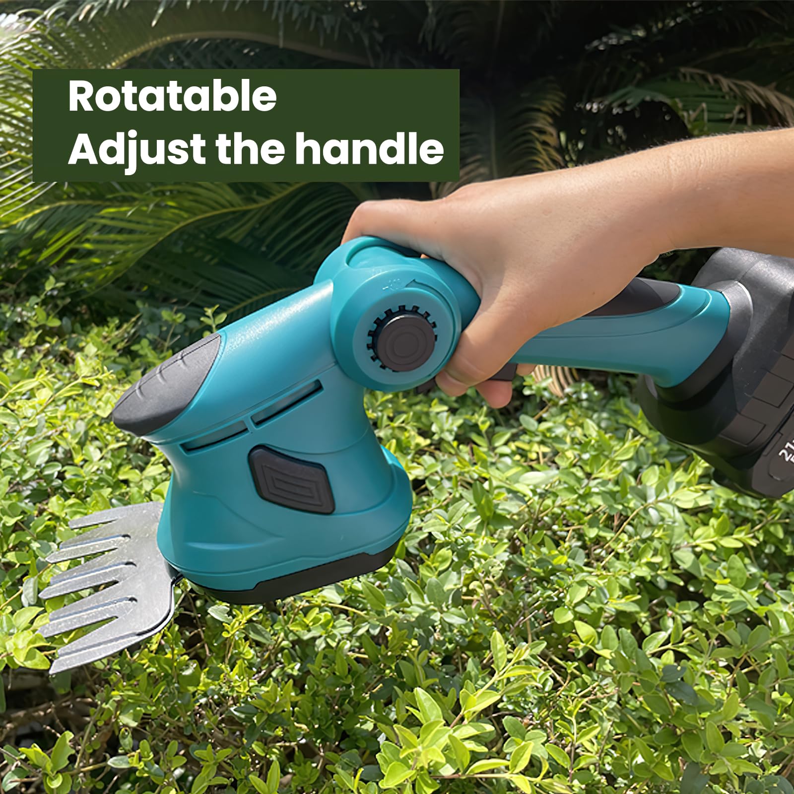 Tijeras de césped con batería, 21 V, 2 baterías de 7500 mAh, cuchillo de hierba de 8 cm y cuchillo para arbustos de 22 cm, ángulo de trabajo ajustable a 90°, para carretera, jardinería, terraza (2