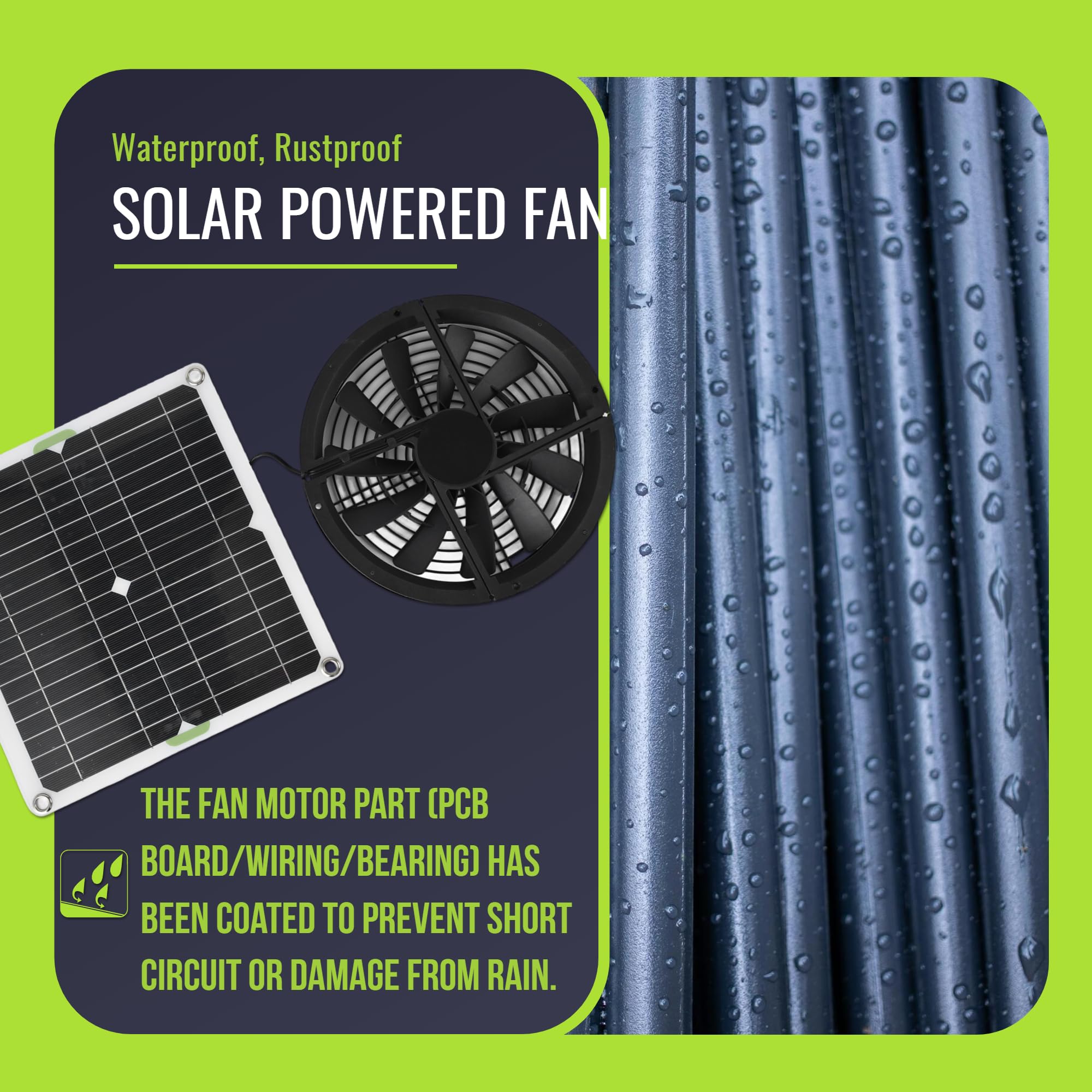 Kit de panneau solaire de 25,4 cm 100 W - Étanche - Panneau solaire rond - Ventilateur d'échappement pour poulailler, serre et abri de jardin