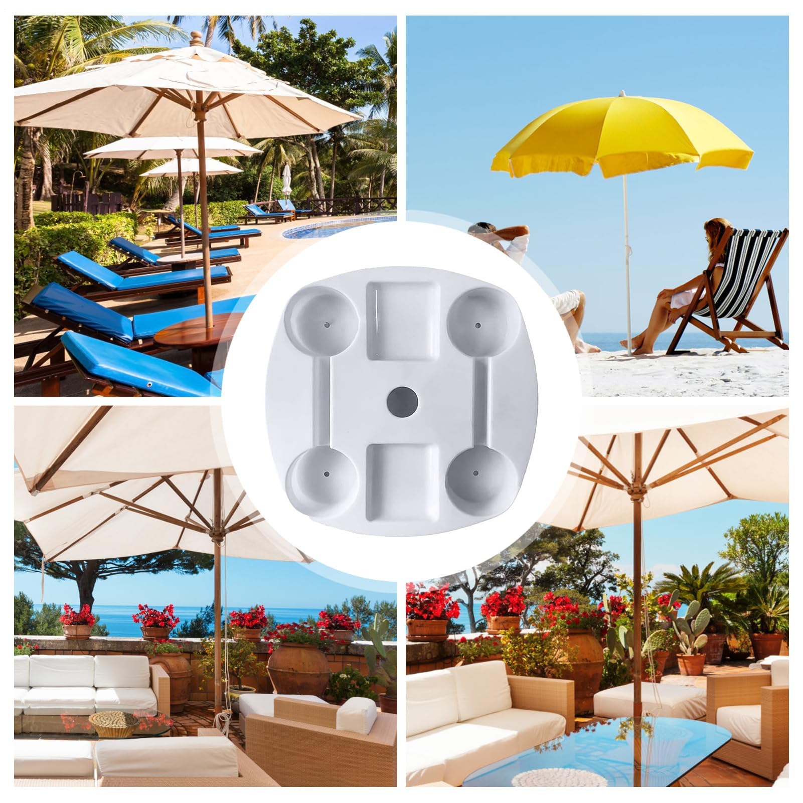 Mesa de sombrilla de playa con soporte extraíble de 14.5 pulgadas, soporte multiusos para tazas, bandeja de alimentos, base de montaje estable, accesorio al aire libre para picnics y camping