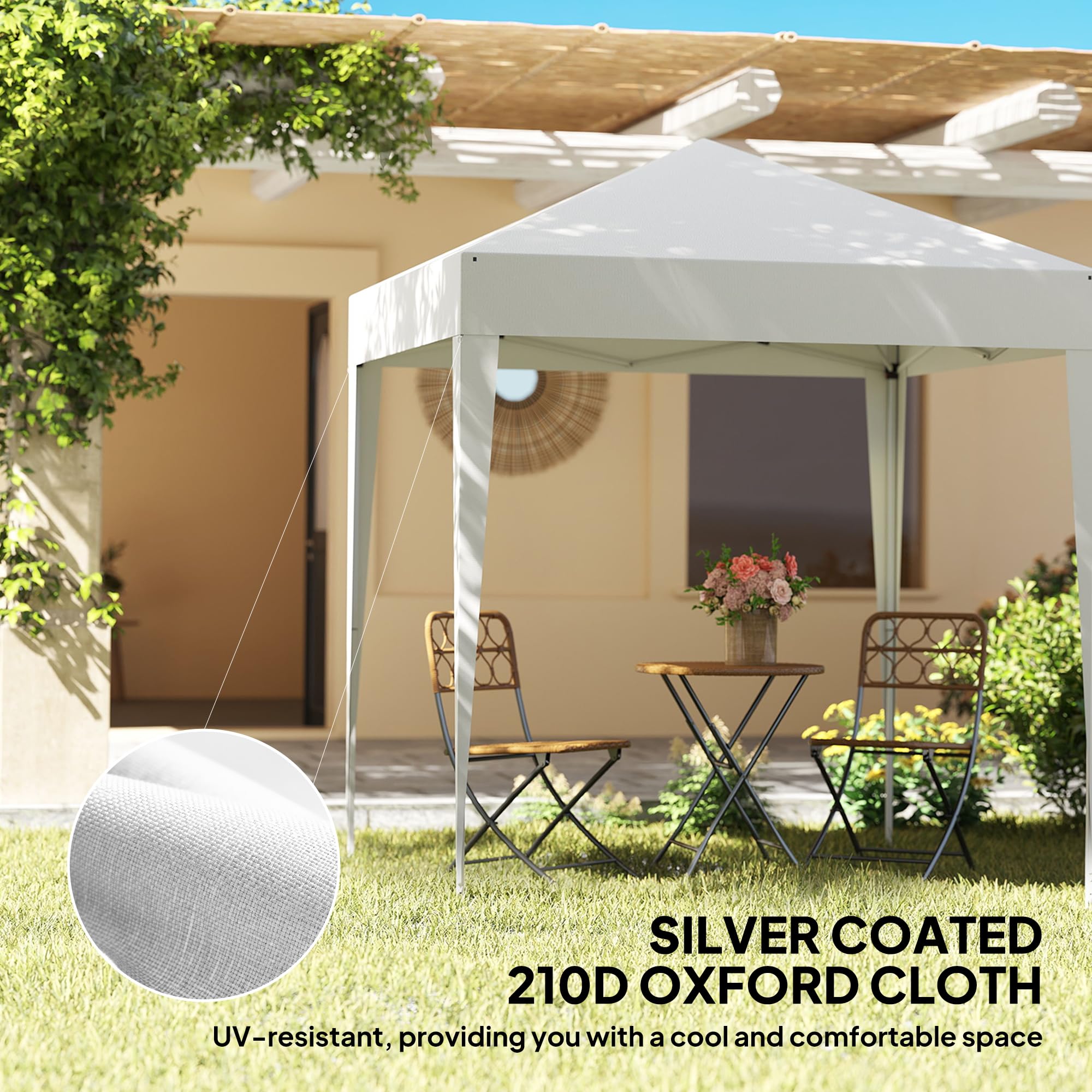Outsunny 6.6'x6.6' Pop Up Canopy Tent with Sidewalls, Instant Sun Shelter Camping Gazebo with Carry Bag, for Outdoor, Garden, Patio, White — view 4