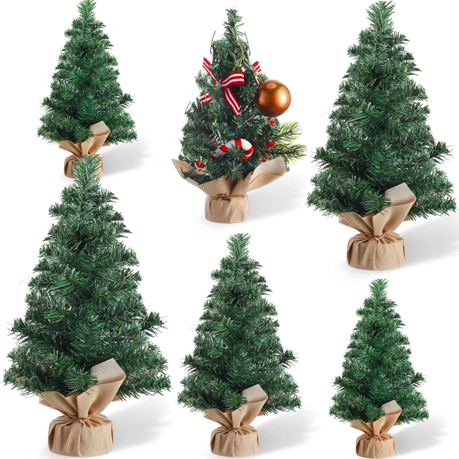 6 Pcs Mini Christmas Tree 23.6/19.7/15.7/11.8 Inch Tabletop Artificial ...